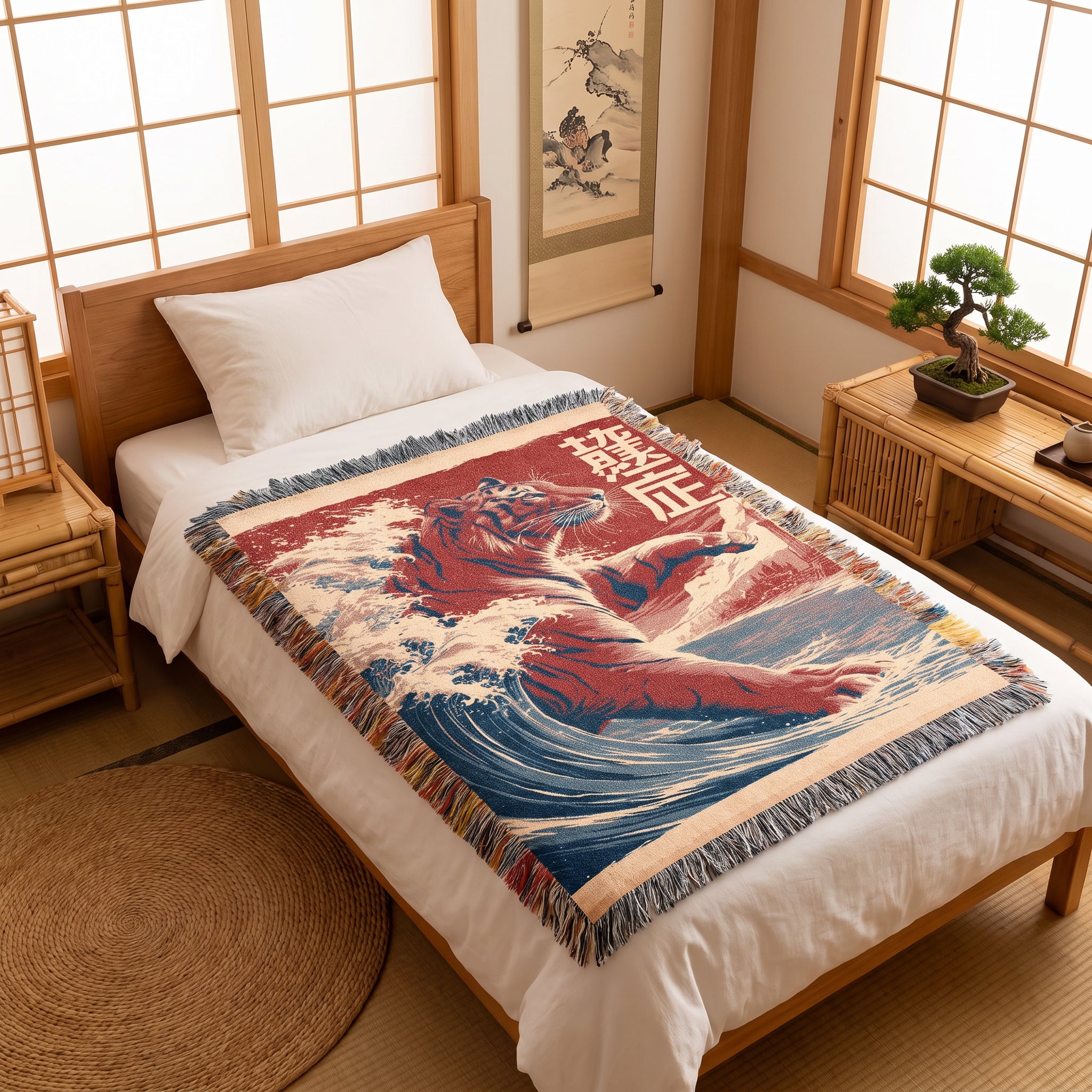 Japanese Tiger Wave Woven Blanket – Asian Art Throw
