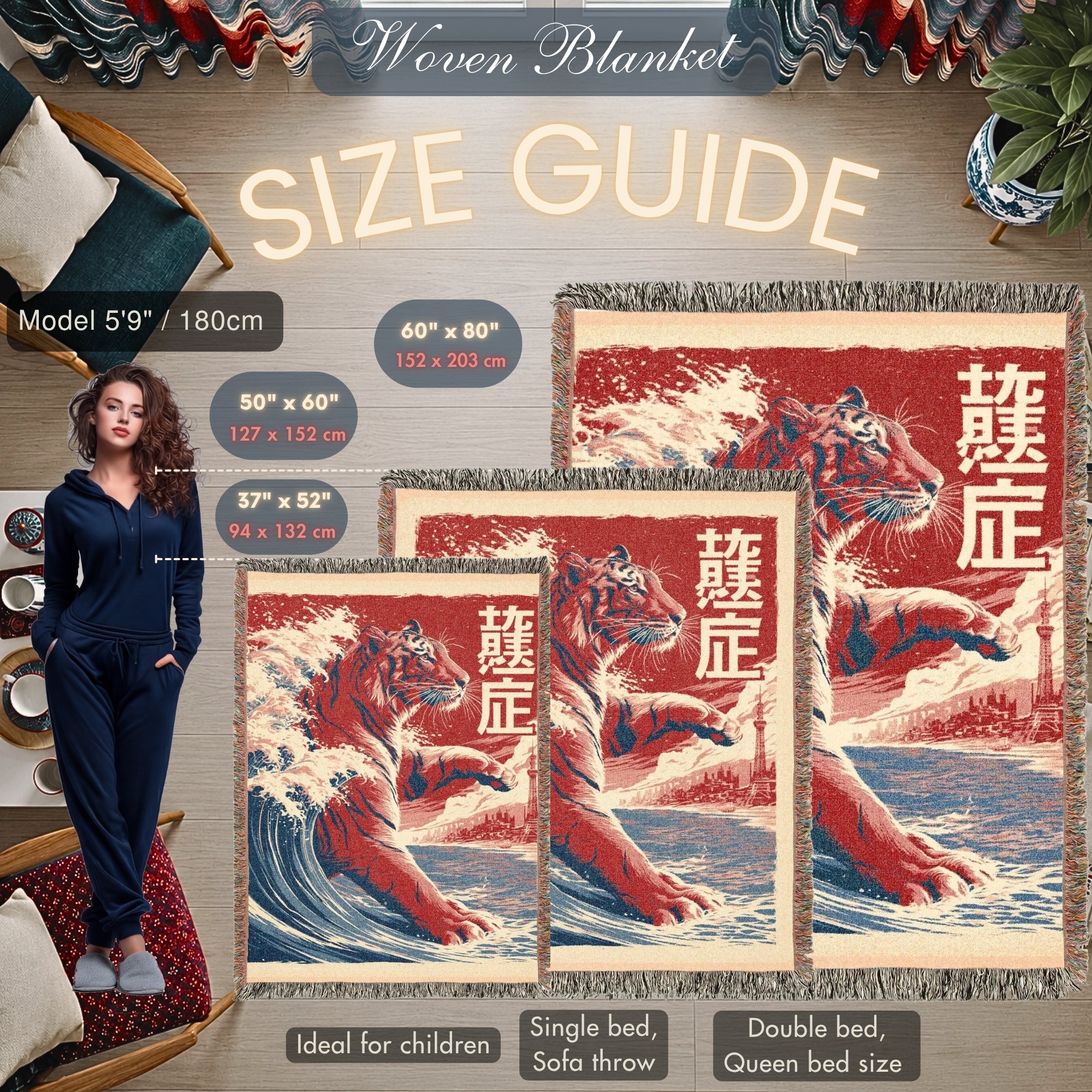 Japanese Tiger Wave Woven Blanket – Asian Art Throw