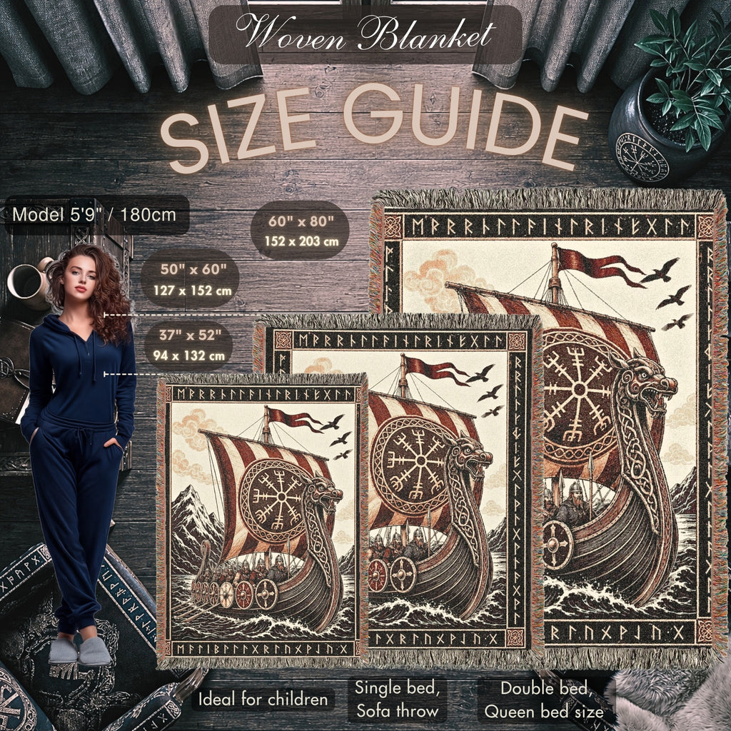 Viking Longship Woven Blanket – Norse Mythology Throw