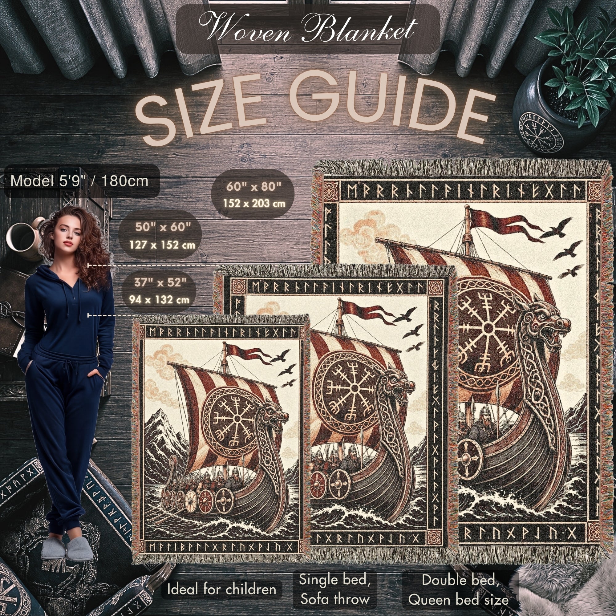 Viking Longship Woven Blanket – Norse Mythology Throw