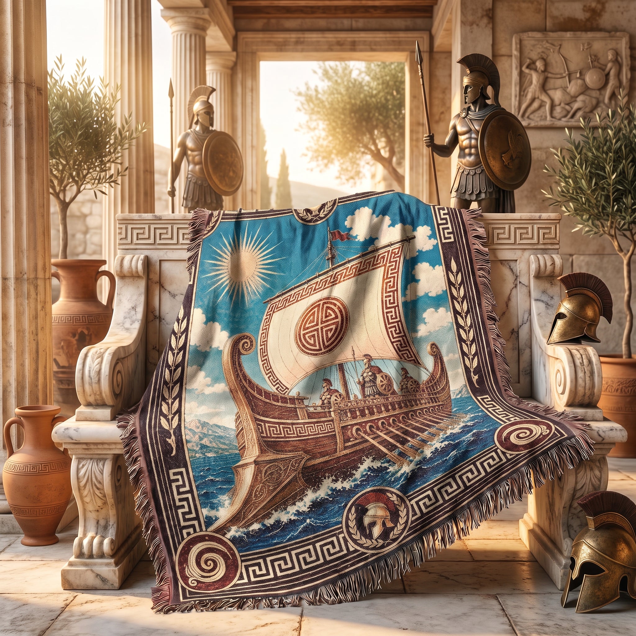 Greek Trireme Woven Blanket – Ancient Mythology Throw