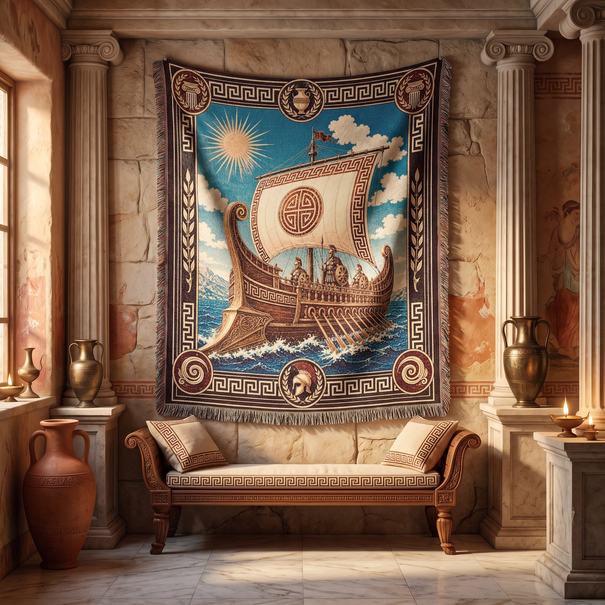 Greek Trireme Woven Blanket – Ancient Mythology Throw