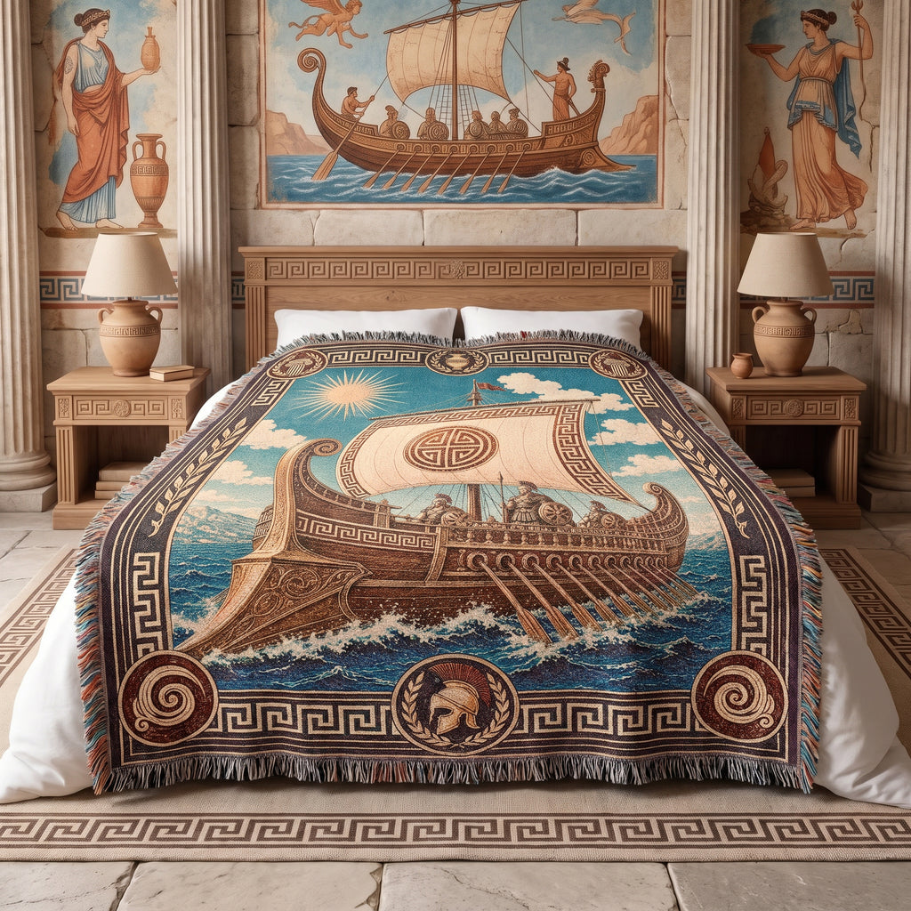 Greek Trireme Woven Blanket – Ancient Mythology Throw