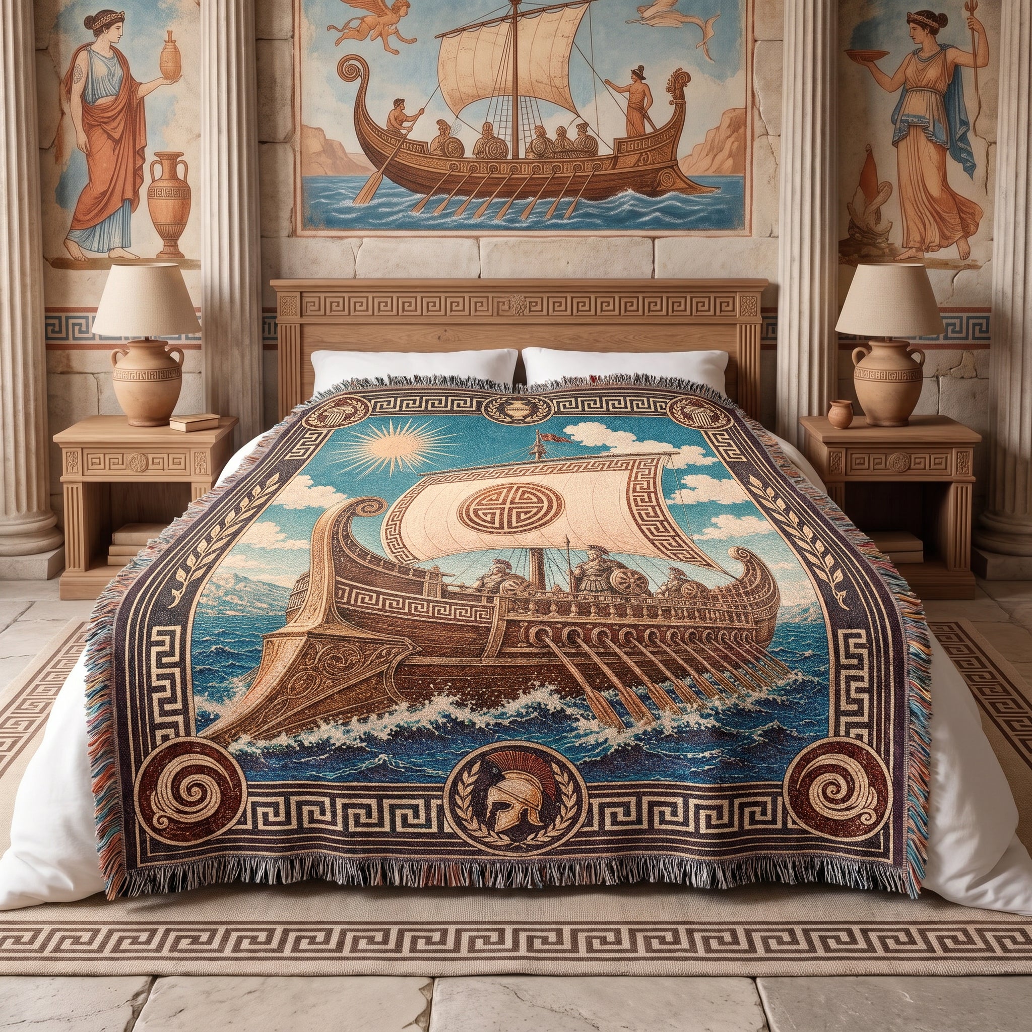 Greek Trireme Woven Blanket – Ancient Mythology Throw