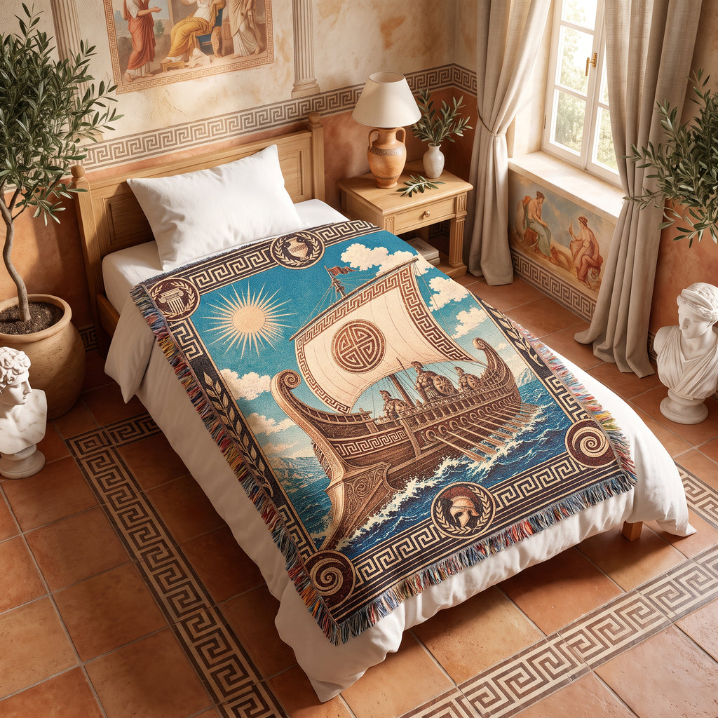Greek Trireme Woven Blanket – Ancient Mythology Throw