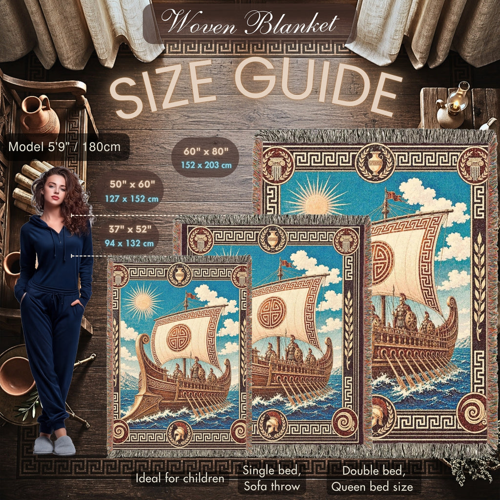 Greek Trireme Woven Blanket – Ancient Mythology Throw