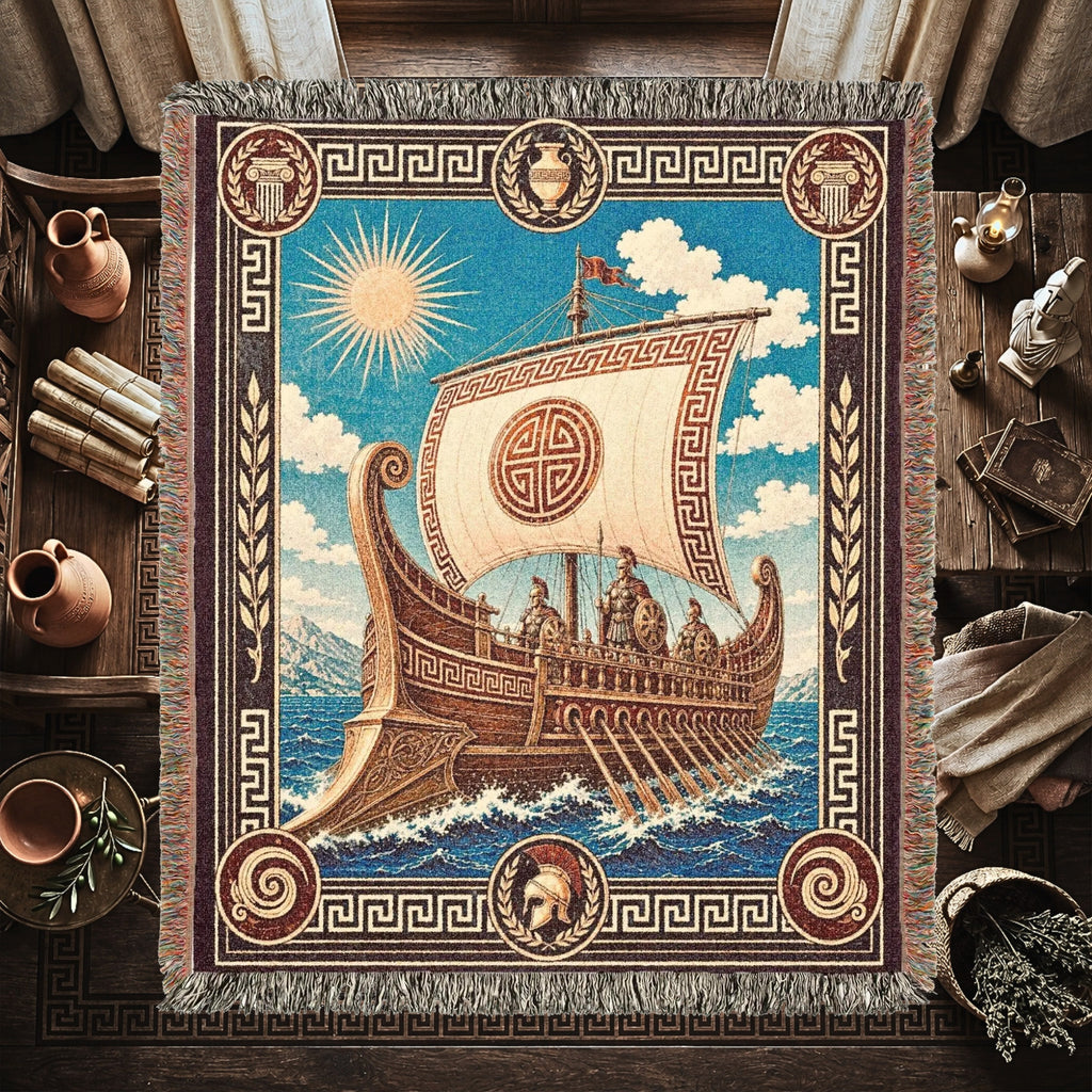 Greek Trireme Woven Blanket – Ancient Mythology Throw