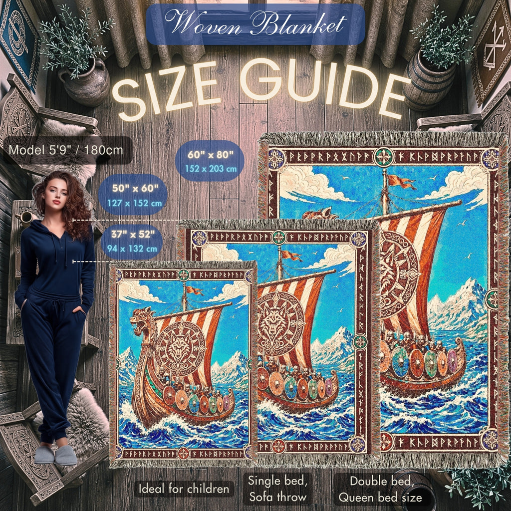 Viking Dragon Ship Woven Blanket – Norse Ocean Throw