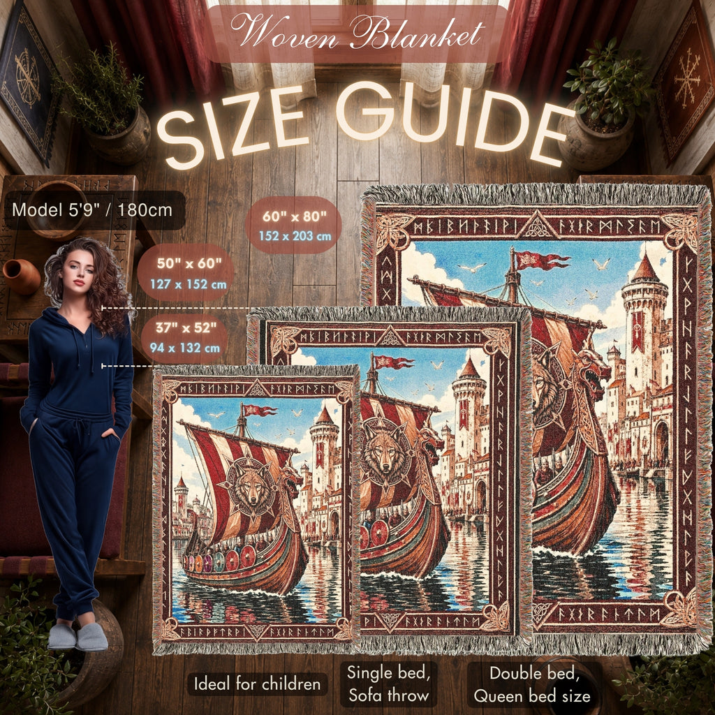 Viking Castle Ship Woven Blanket – Norse River Throw