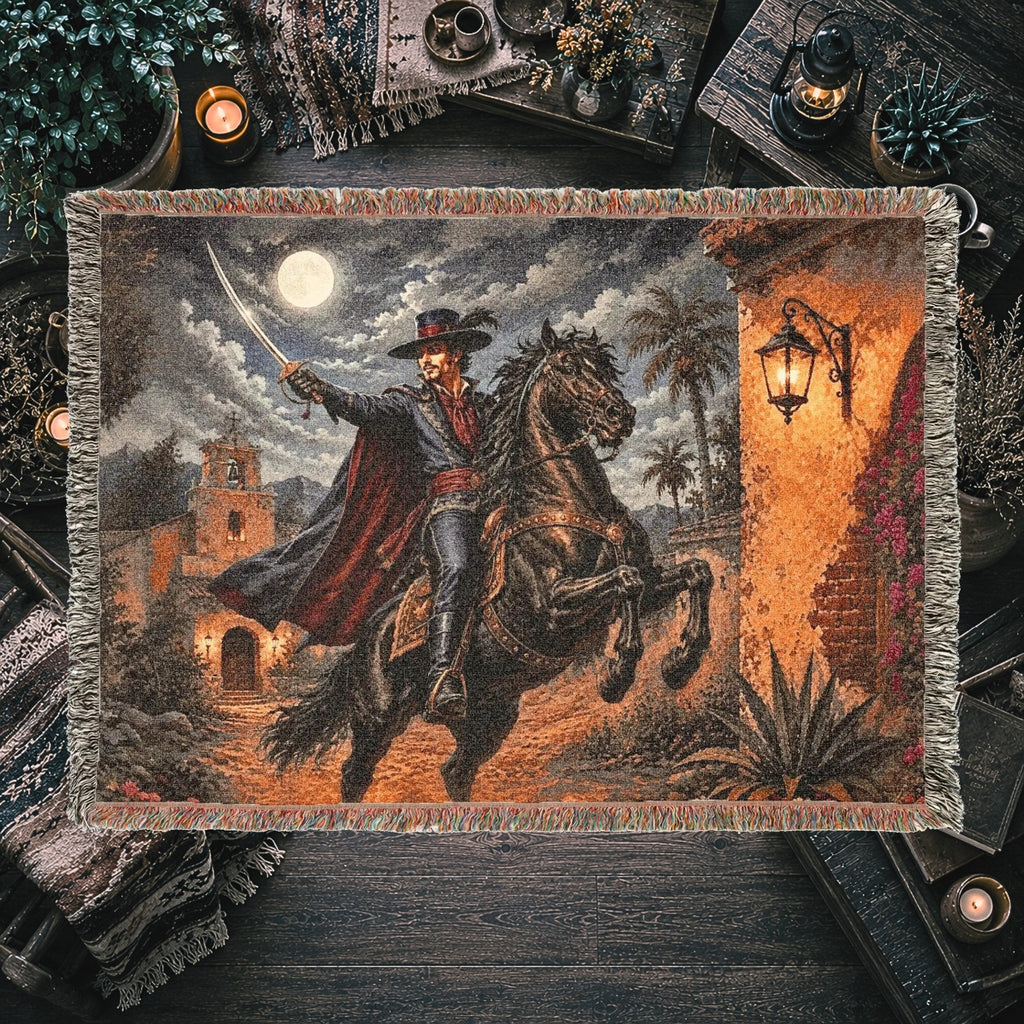 Dark Caballero Woven Blanket – Spanish Swordsman Horseman Throw