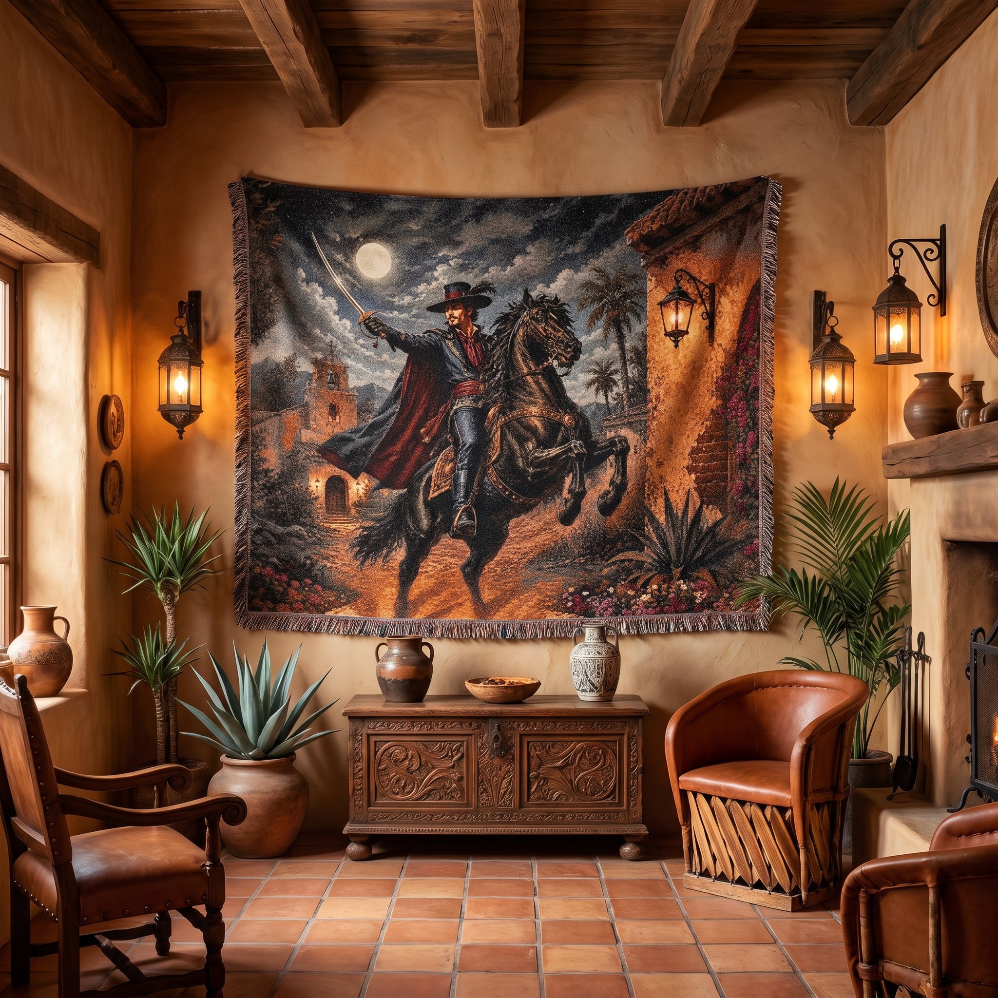 Dark Caballero Woven Blanket – Spanish Swordsman Horseman Throw