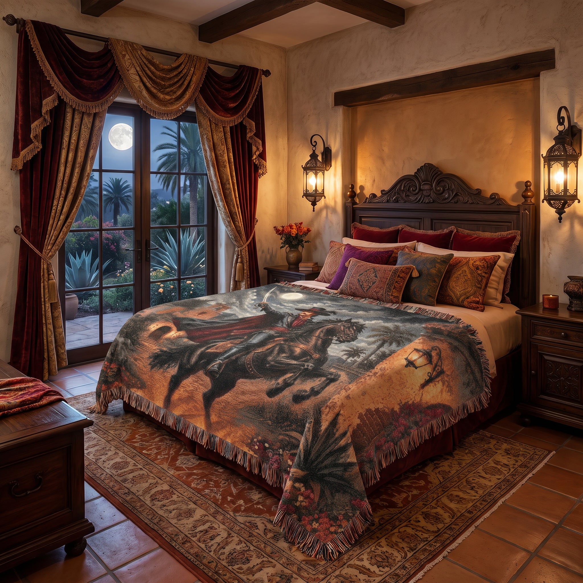 Dark Caballero Woven Blanket – Spanish Swordsman Horseman Throw
