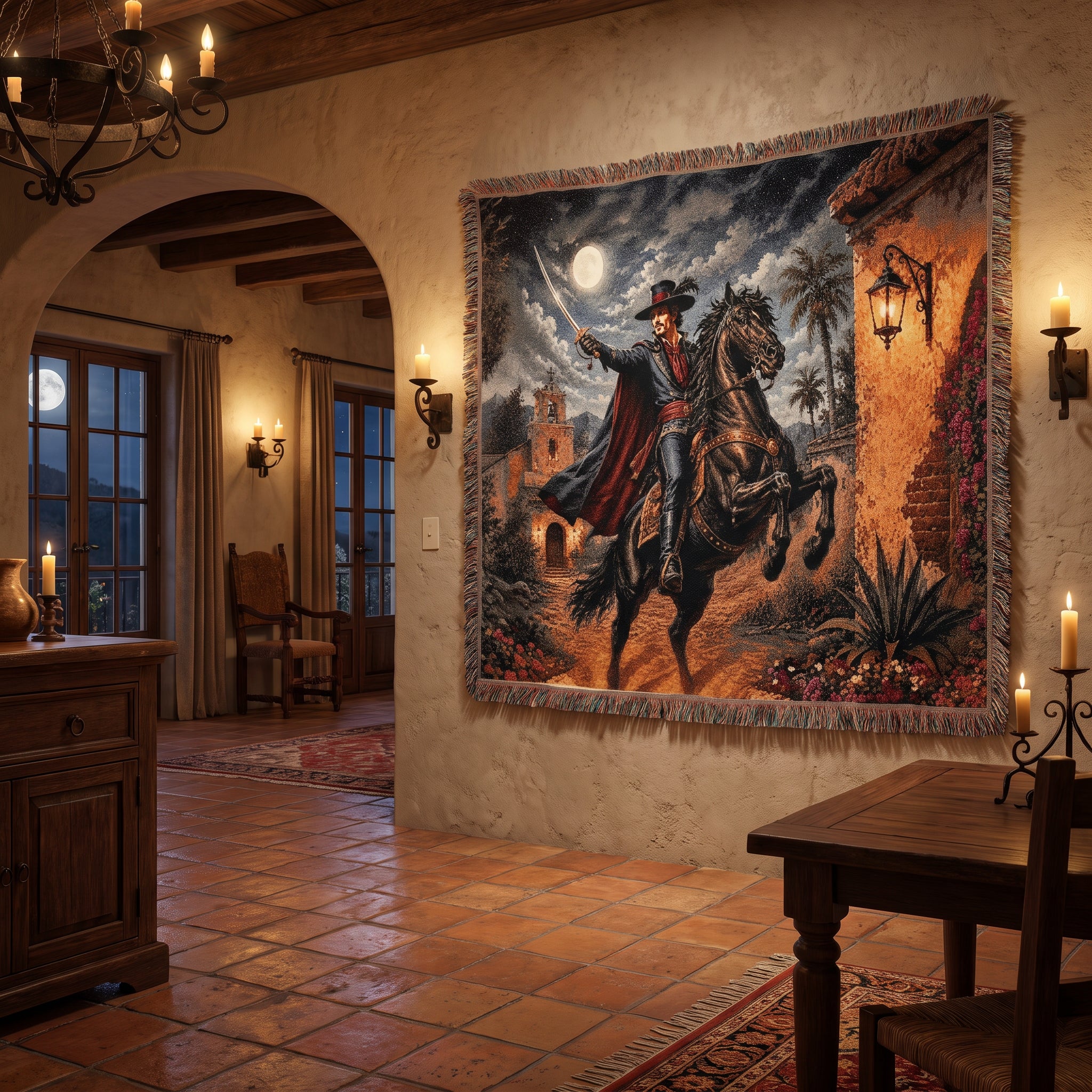 Dark Caballero Woven Blanket – Spanish Swordsman Horseman Throw