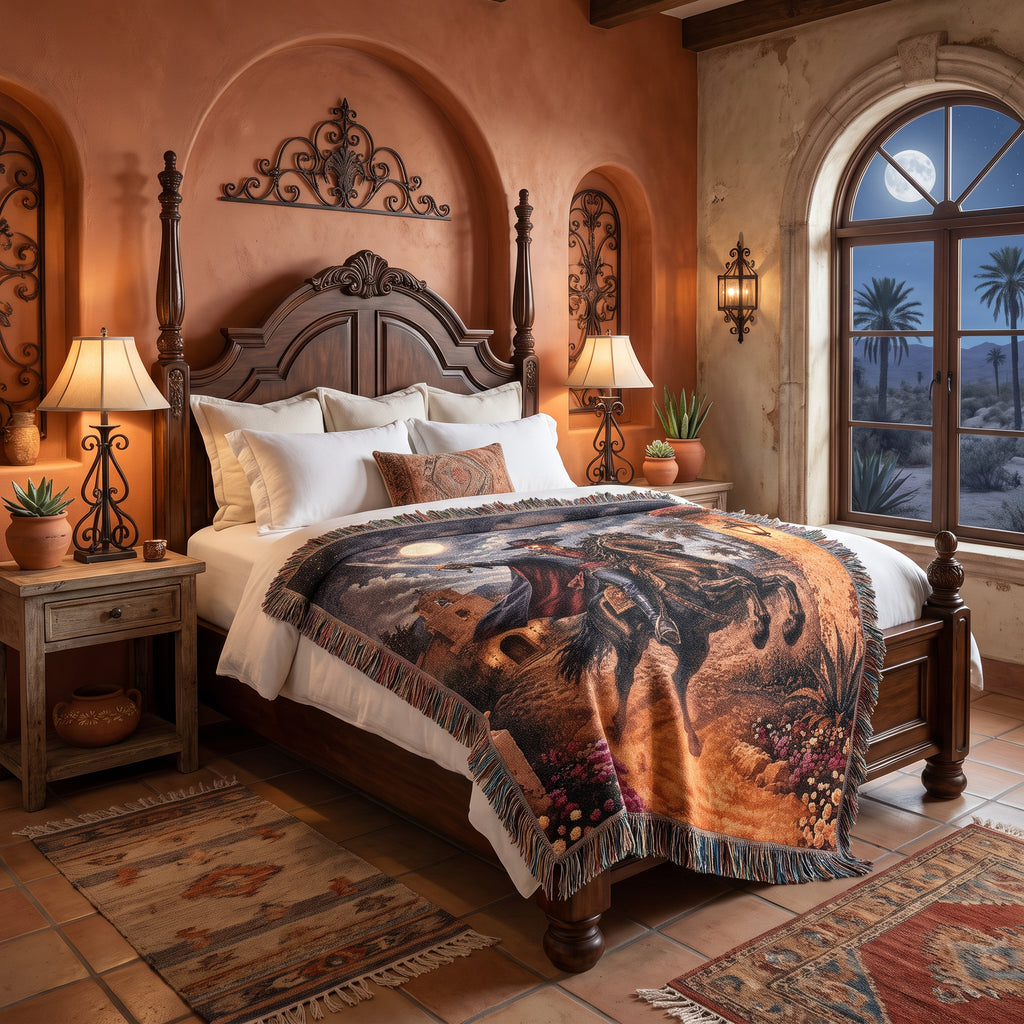 Dark Caballero Portrait Woven Blanket – Spanish Horseman Throw