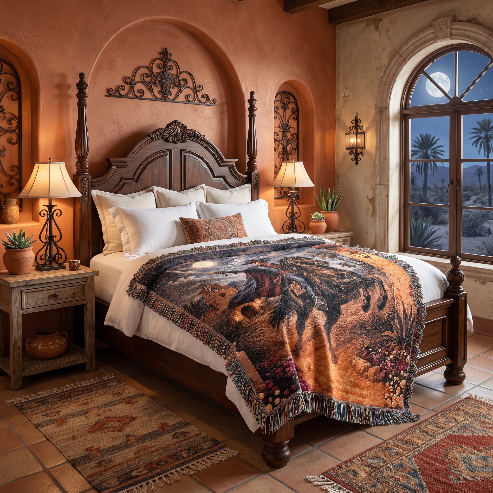Dark Caballero Portrait Woven Blanket – Spanish Horseman Throw