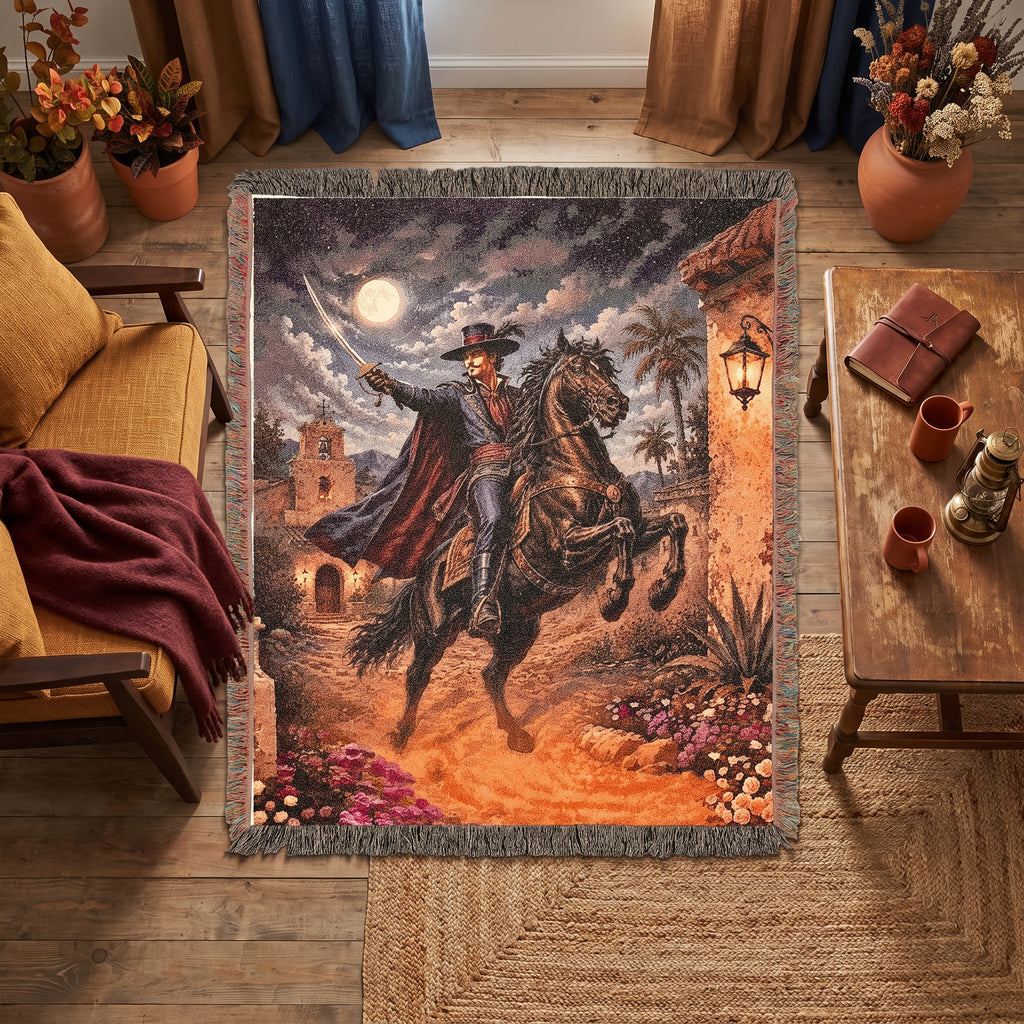Dark Caballero Portrait Woven Blanket – Spanish Horseman Throw