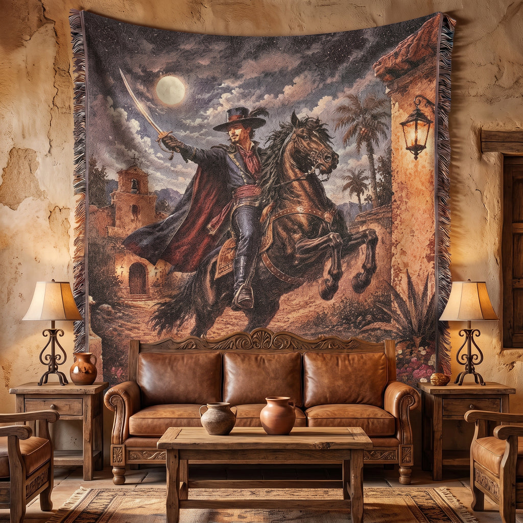 Dark Caballero Portrait Woven Blanket – Spanish Horseman Throw