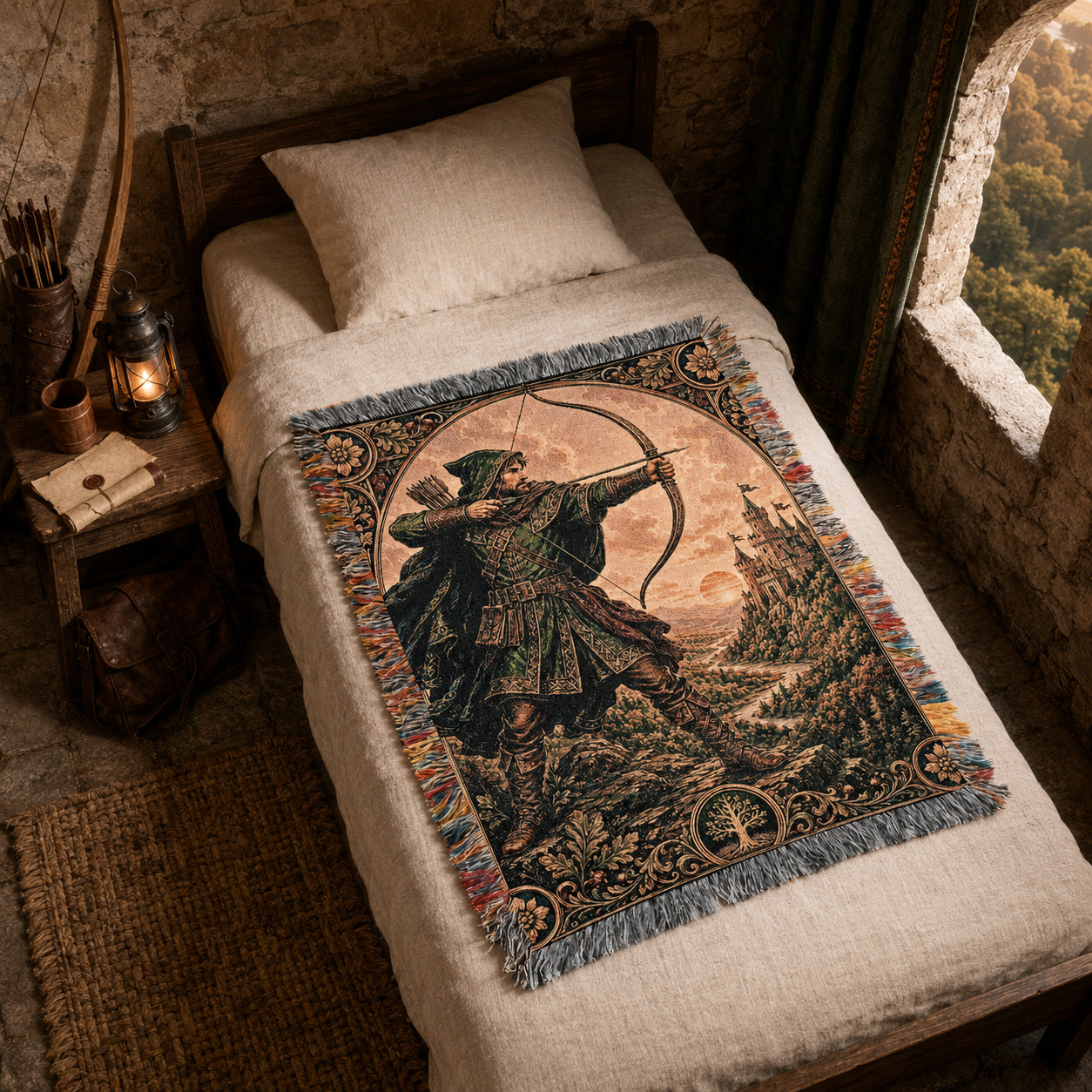 Robin Hood Archer Woven Blanket – Medieval Castle Fantasy Throw