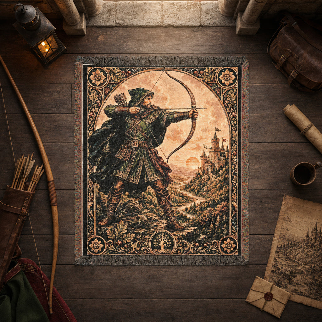 Robin Hood Archer Woven Blanket – Medieval Castle Fantasy Throw