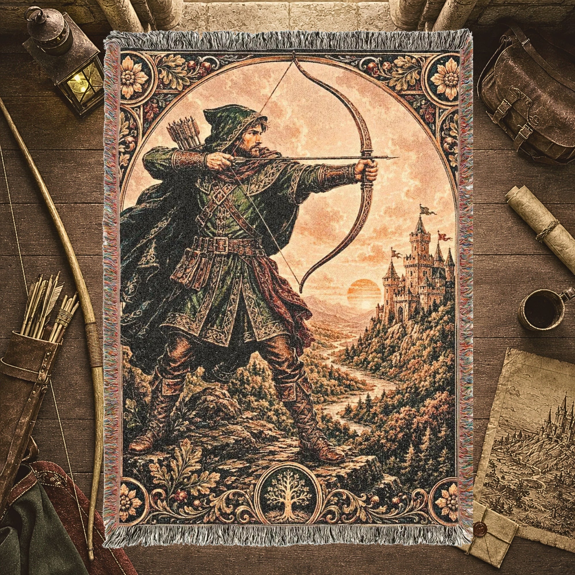 Robin Hood Archer Woven Blanket – Medieval Castle Fantasy Throw