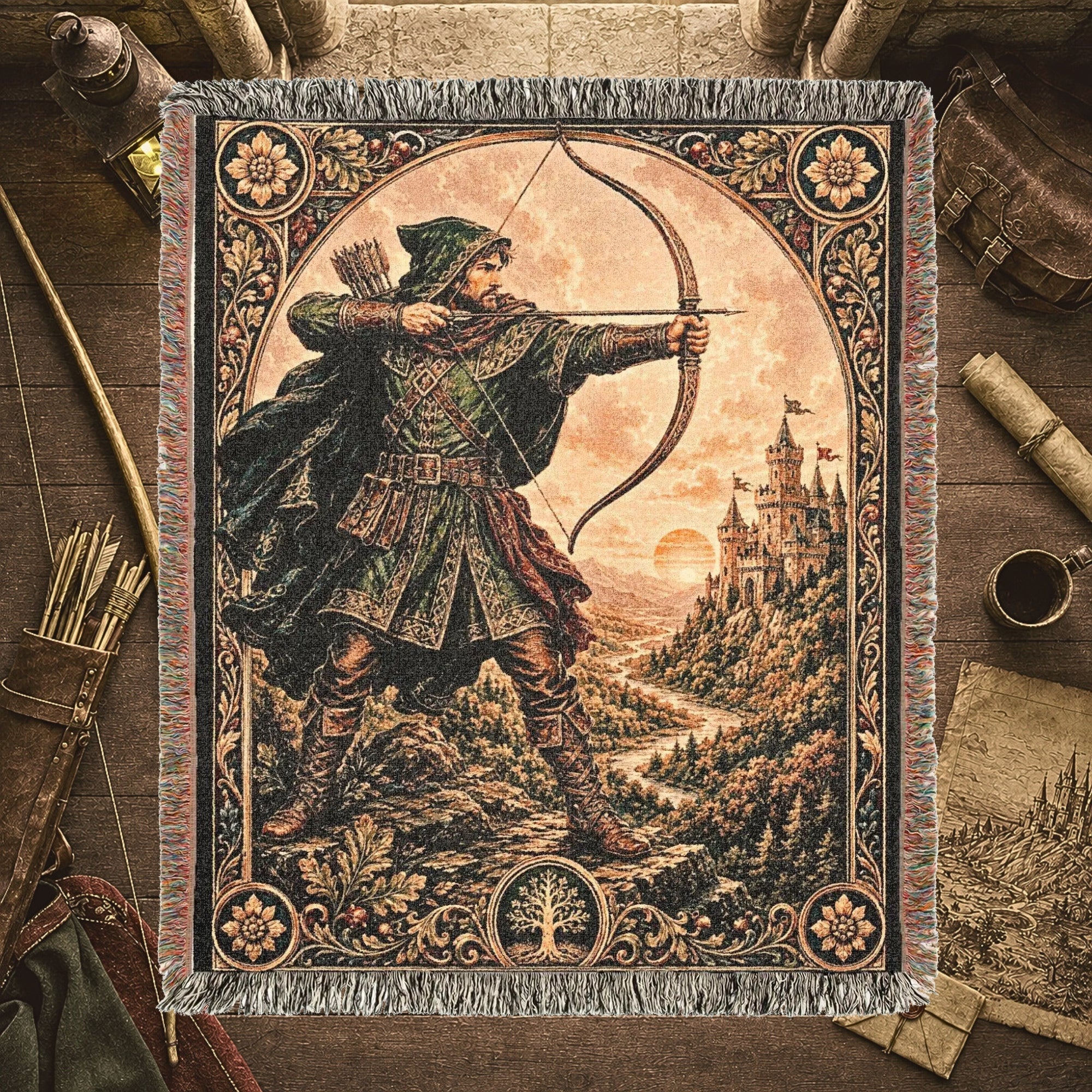 Robin Hood Archer Woven Blanket – Medieval Castle Fantasy Throw