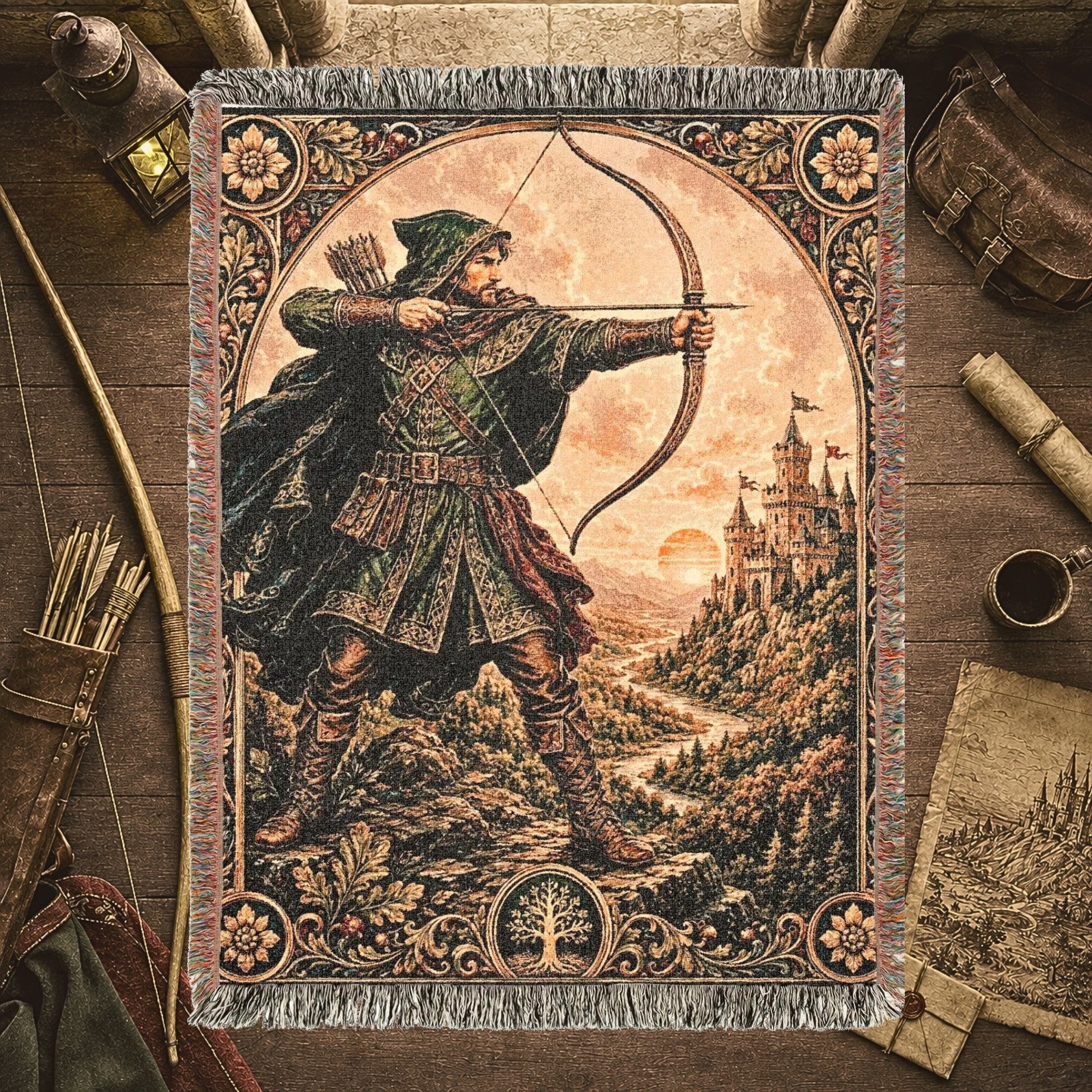Robin Hood Archer Woven Blanket – Medieval Castle Fantasy Throw