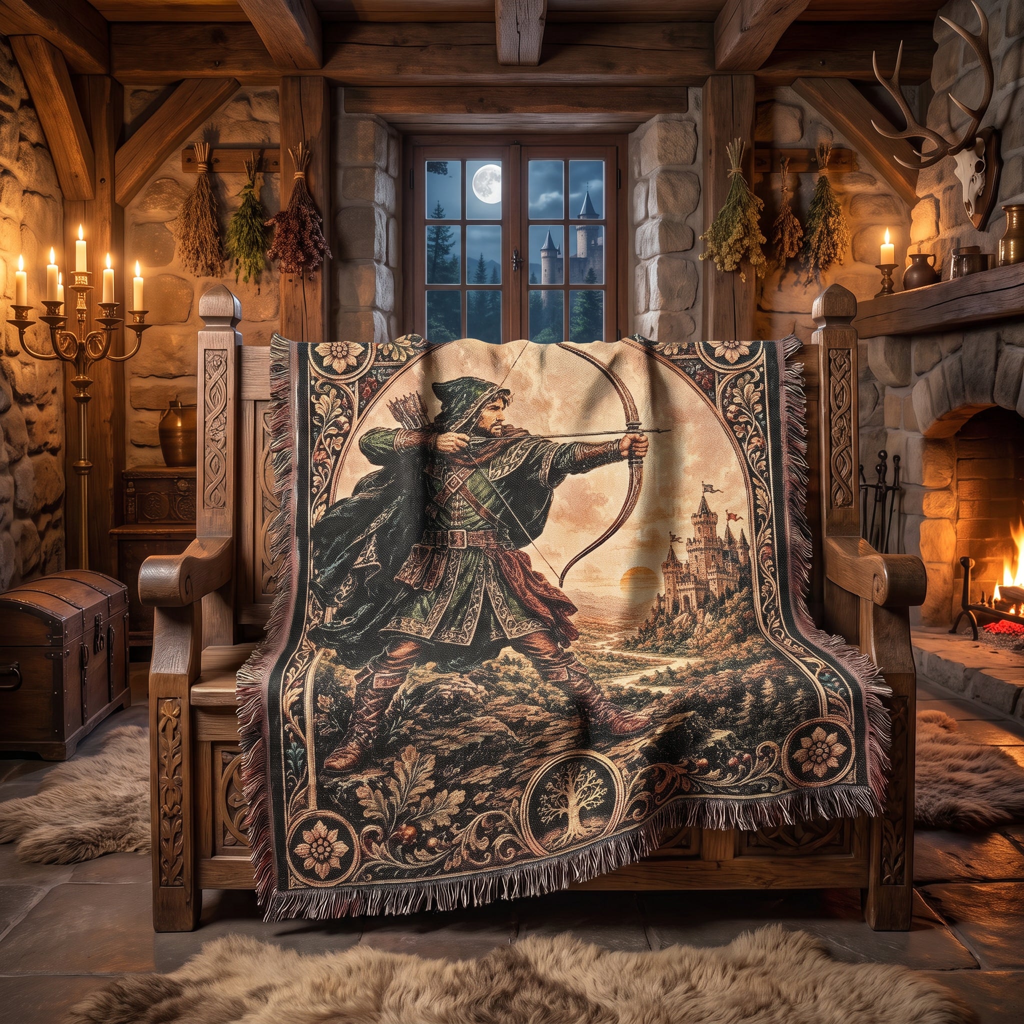 Robin Hood Archer Woven Blanket – Medieval Castle Fantasy Throw
