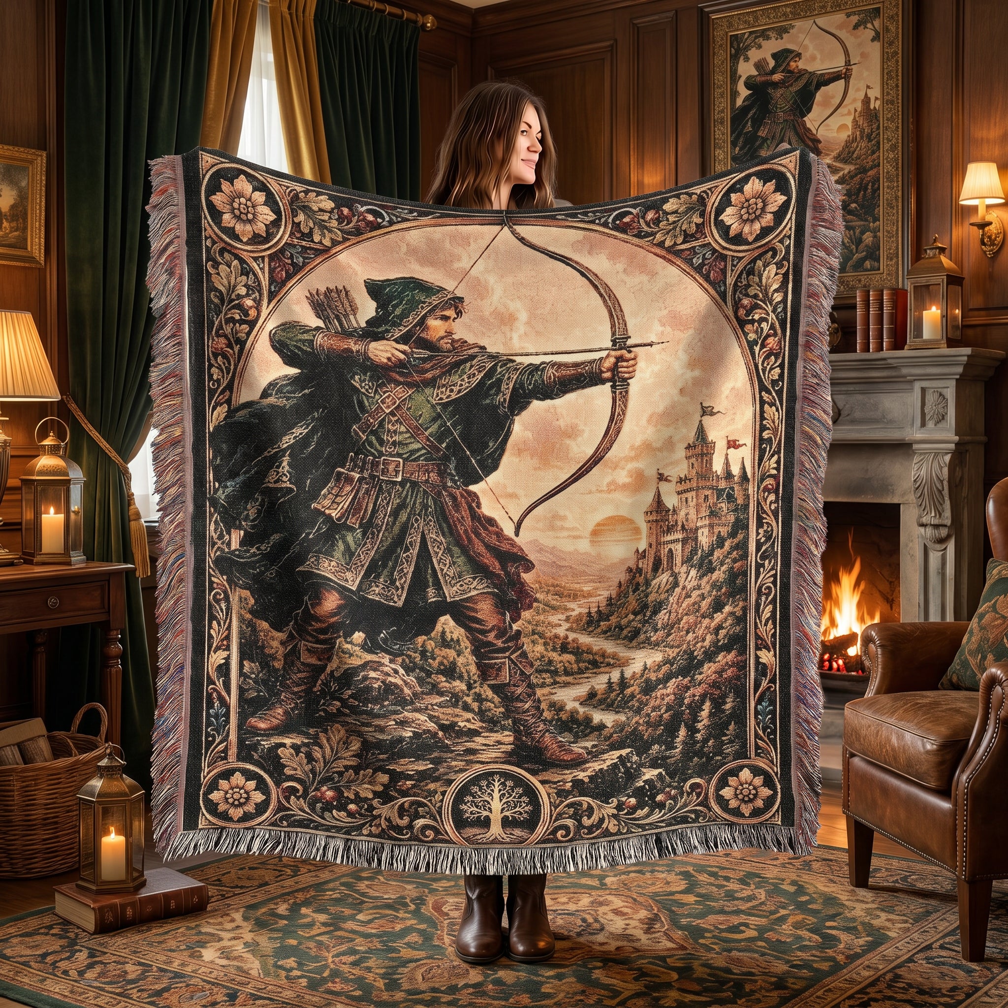 Robin Hood Archer Woven Blanket – Medieval Castle Fantasy Throw