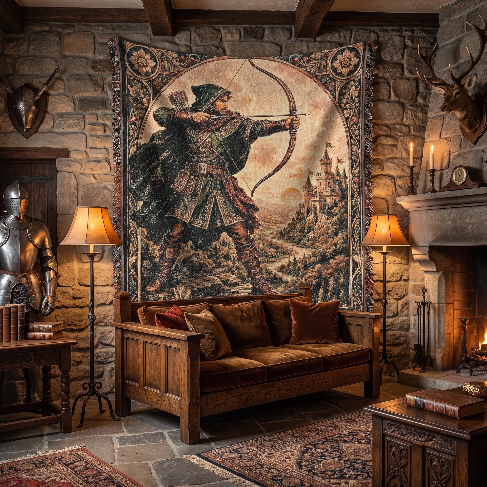 Robin Hood Archer Woven Blanket – Medieval Castle Fantasy Throw
