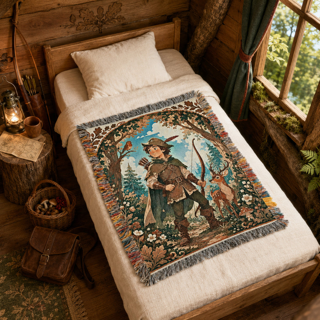 Robin Hood Woodland Woven Blanket – Storybook Forest Fantasy Throw