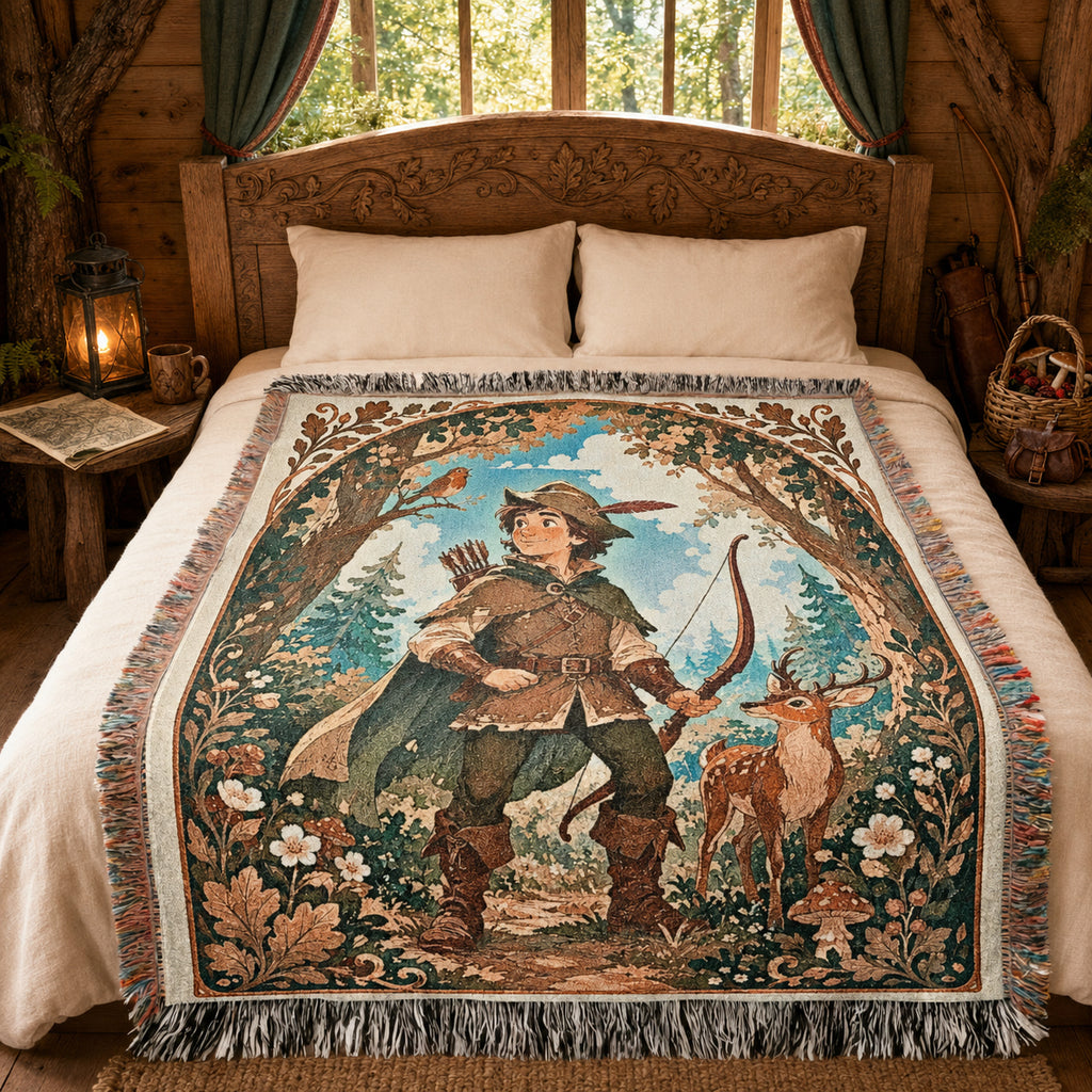 Robin Hood Woodland Woven Blanket – Storybook Forest Fantasy Throw
