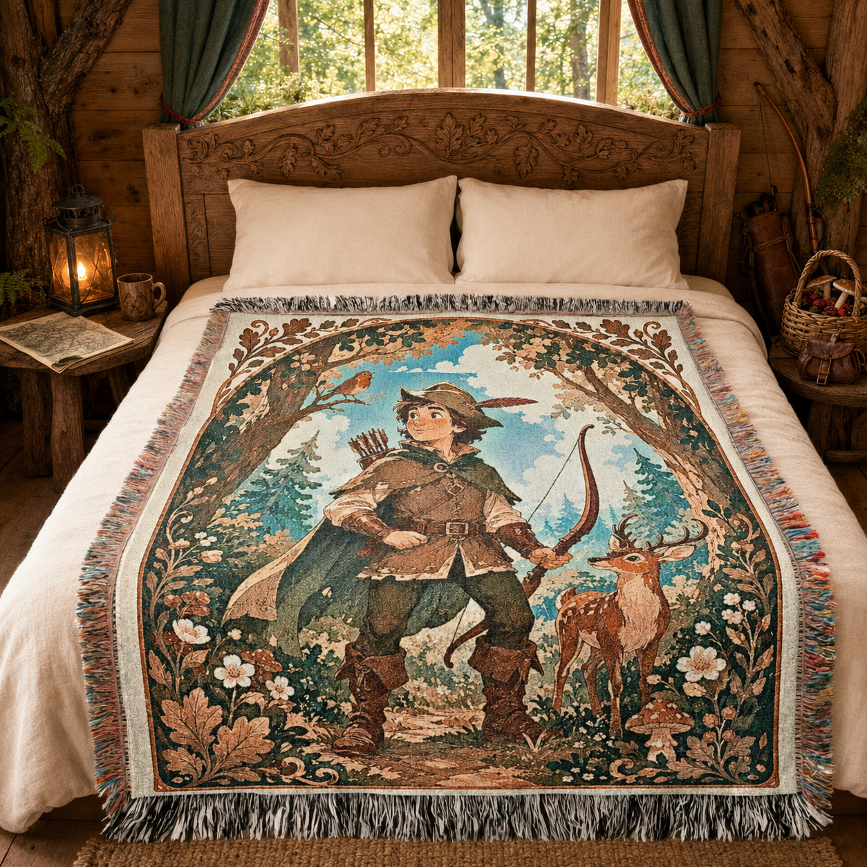 Robin Hood Woodland Woven Blanket – Storybook Forest Fantasy Throw