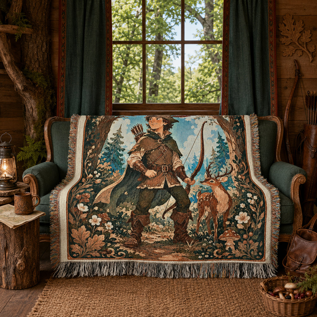 Robin Hood Woodland Woven Blanket – Storybook Forest Fantasy Throw