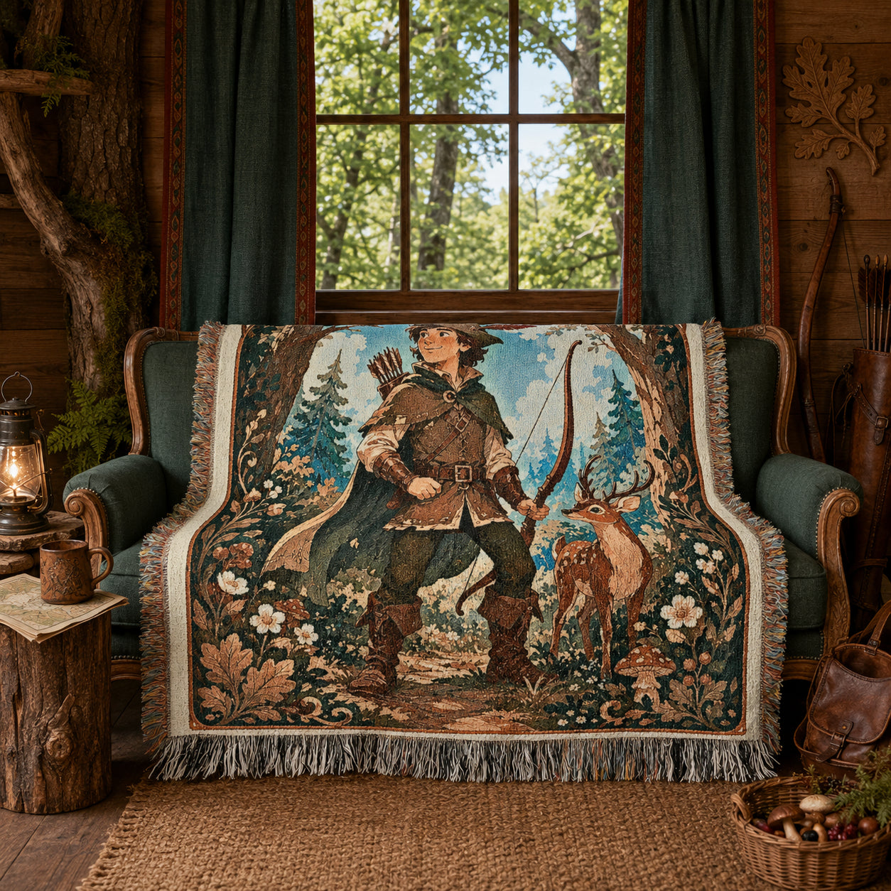 Robin Hood Woodland Woven Blanket – Storybook Forest Fantasy Throw