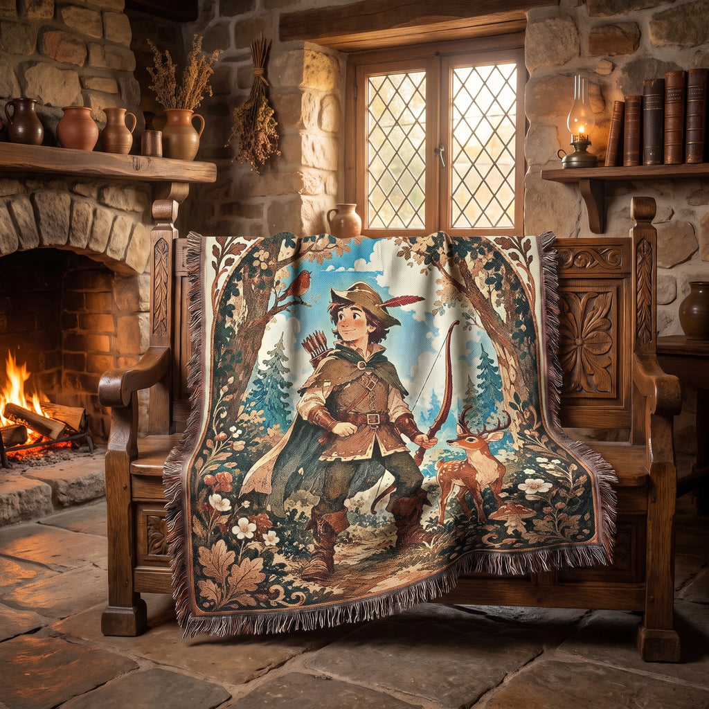 Robin Hood Woodland Woven Blanket – Storybook Forest Fantasy Throw