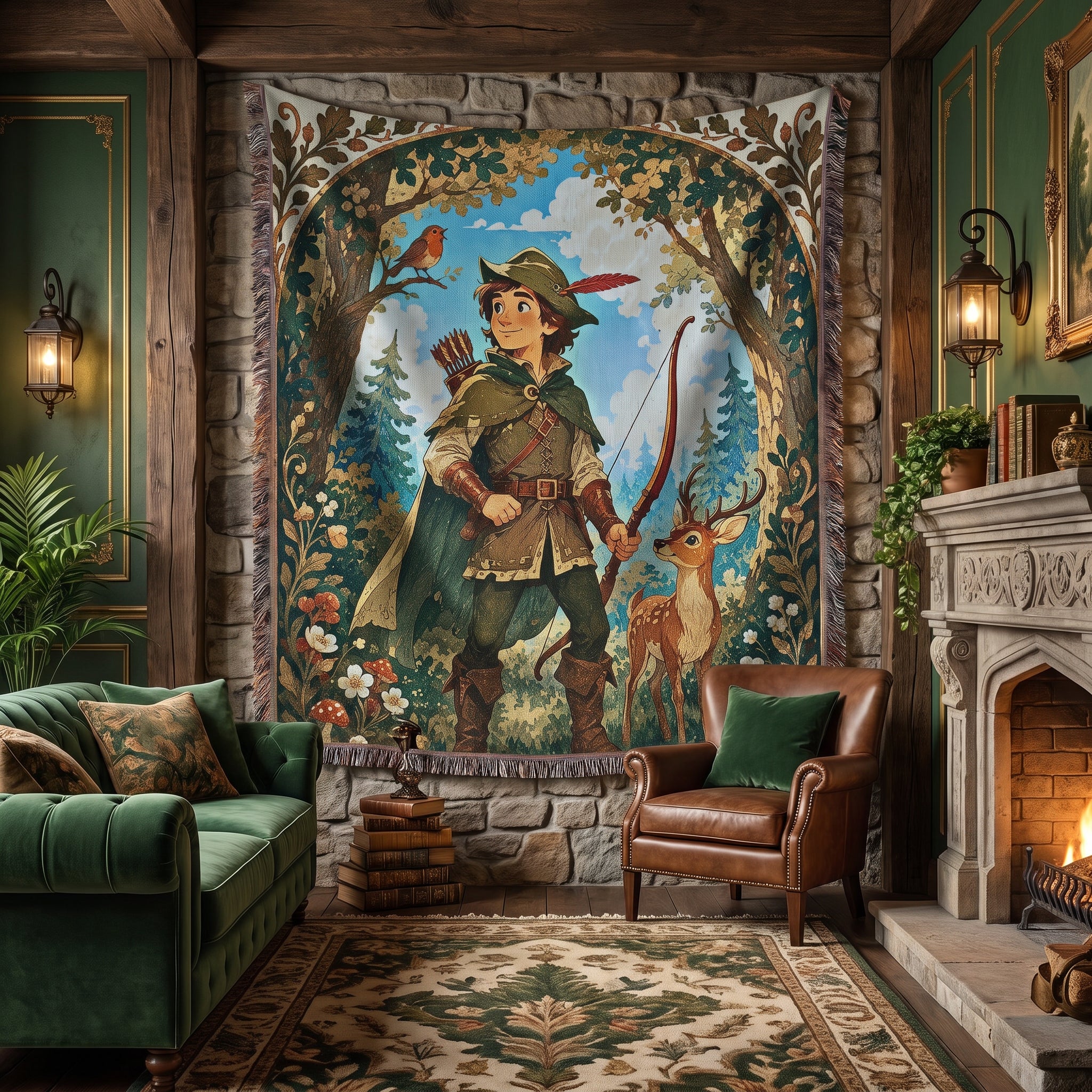 Robin Hood Woodland Woven Blanket – Storybook Forest Fantasy Throw