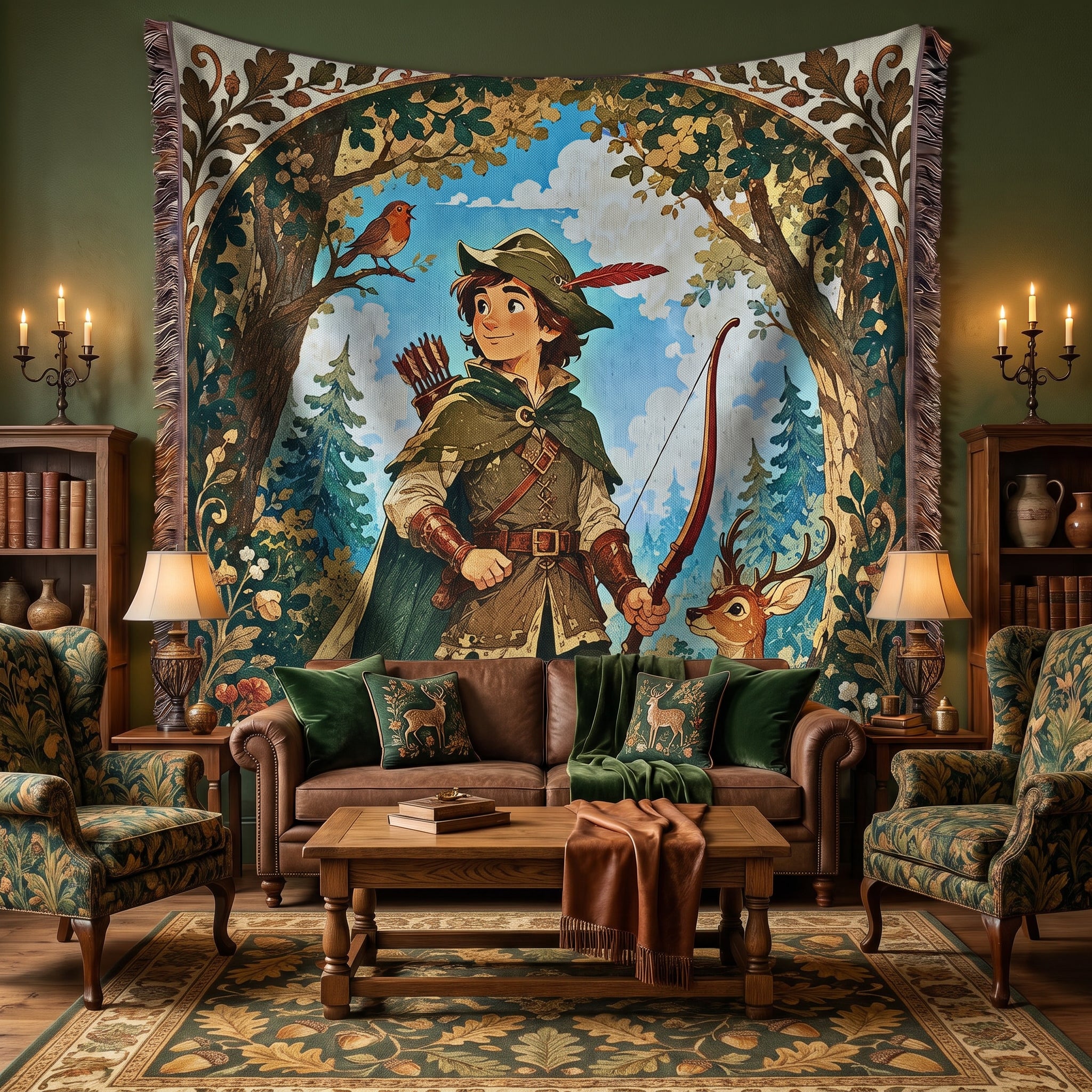 Robin Hood Woodland Woven Blanket – Storybook Forest Fantasy Throw