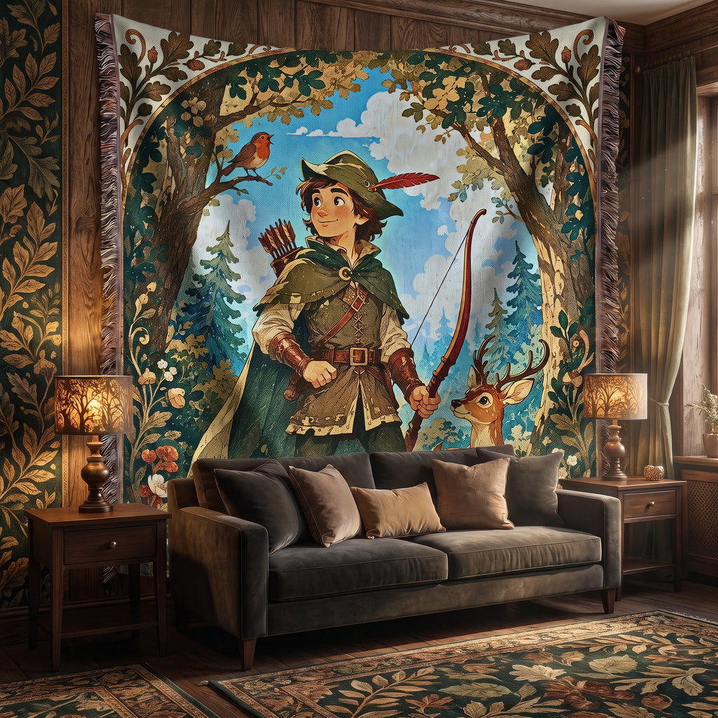 Robin Hood Woodland Woven Blanket – Storybook Forest Fantasy Throw