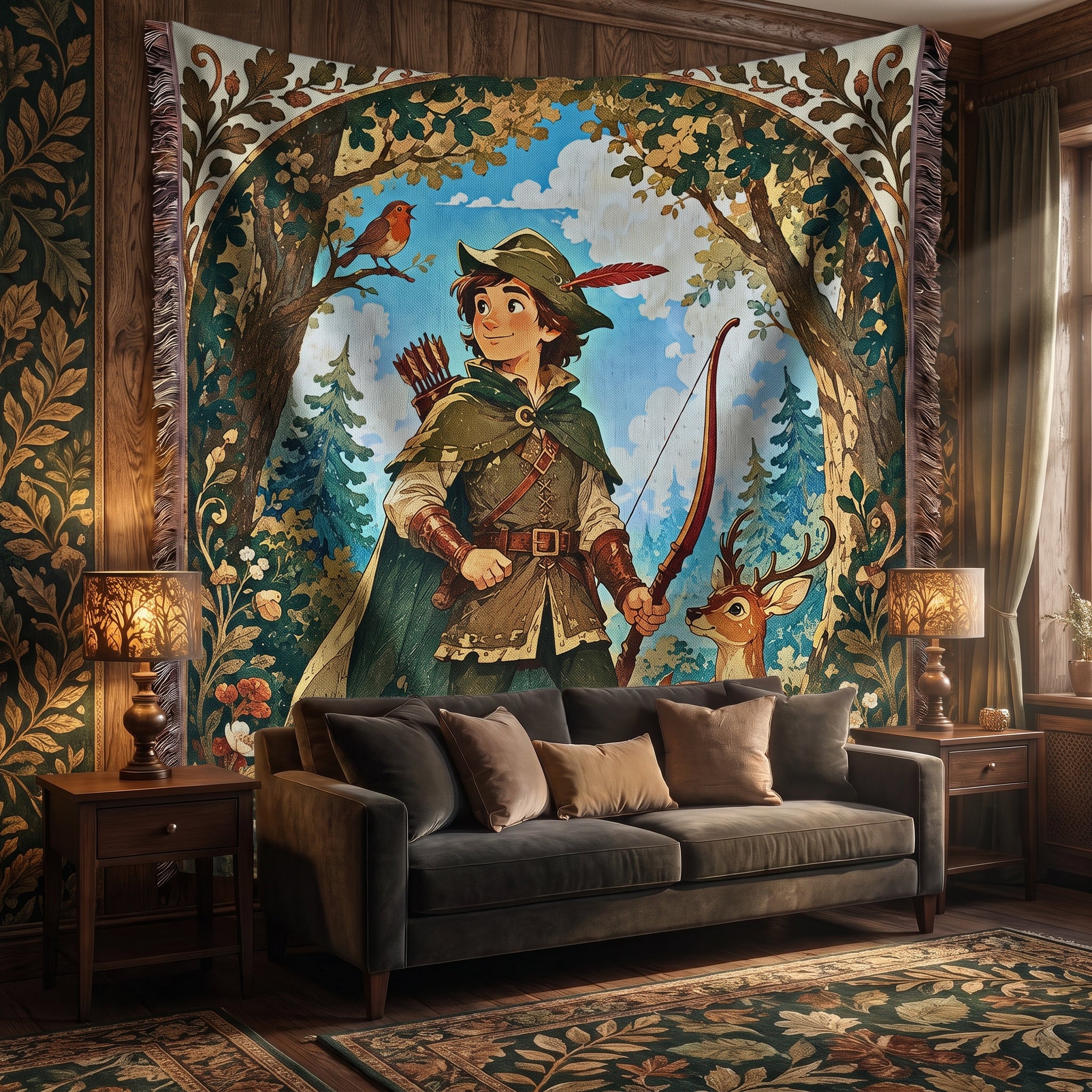 Robin Hood Woodland Woven Blanket – Storybook Forest Fantasy Throw