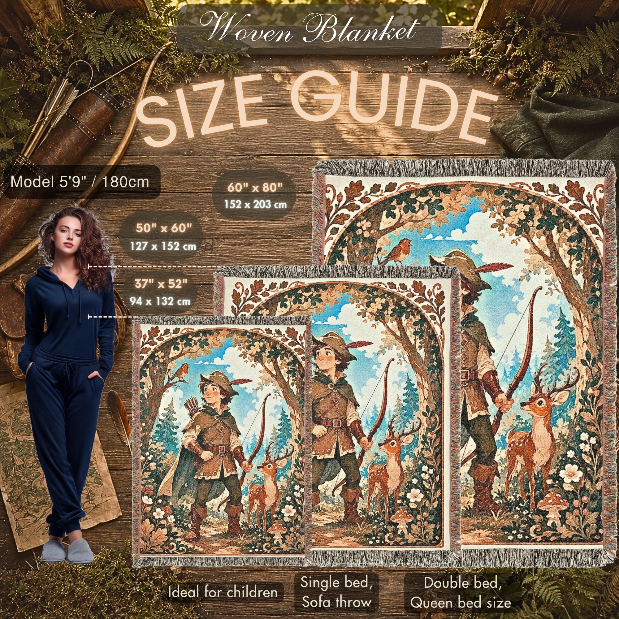 Robin Hood Woodland Woven Blanket – Storybook Forest Fantasy Throw
