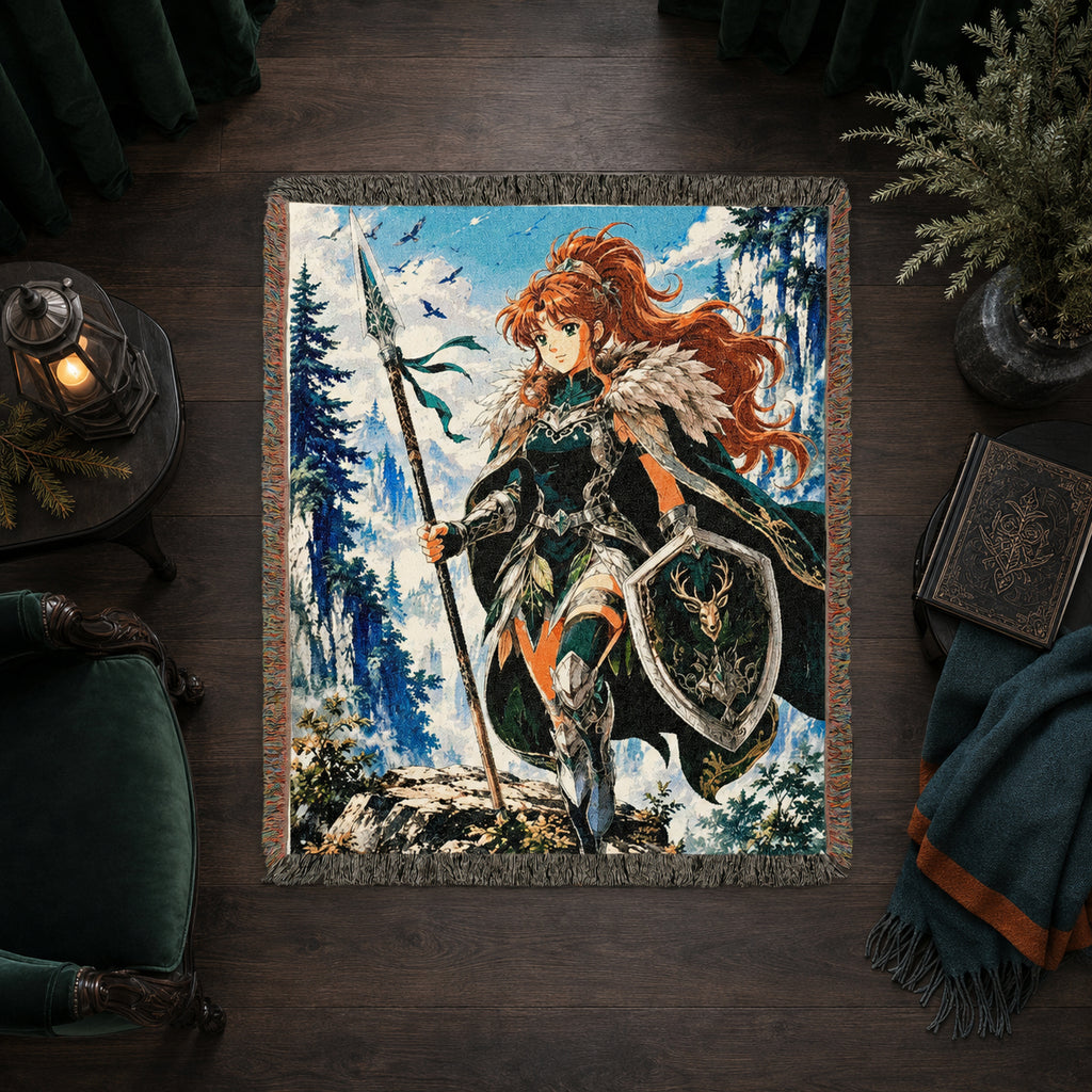 Anime Warrior Girl Woven Blanket – Winter Fantasy Knight Throw