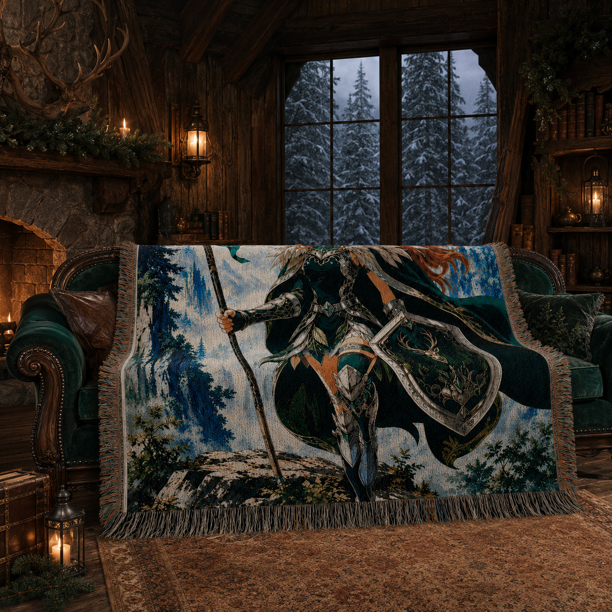 Anime Warrior Girl Woven Blanket – Winter Fantasy Knight Throw