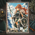 Anime Warrior Girl Woven Blanket – Winter Fantasy Knight Throw
