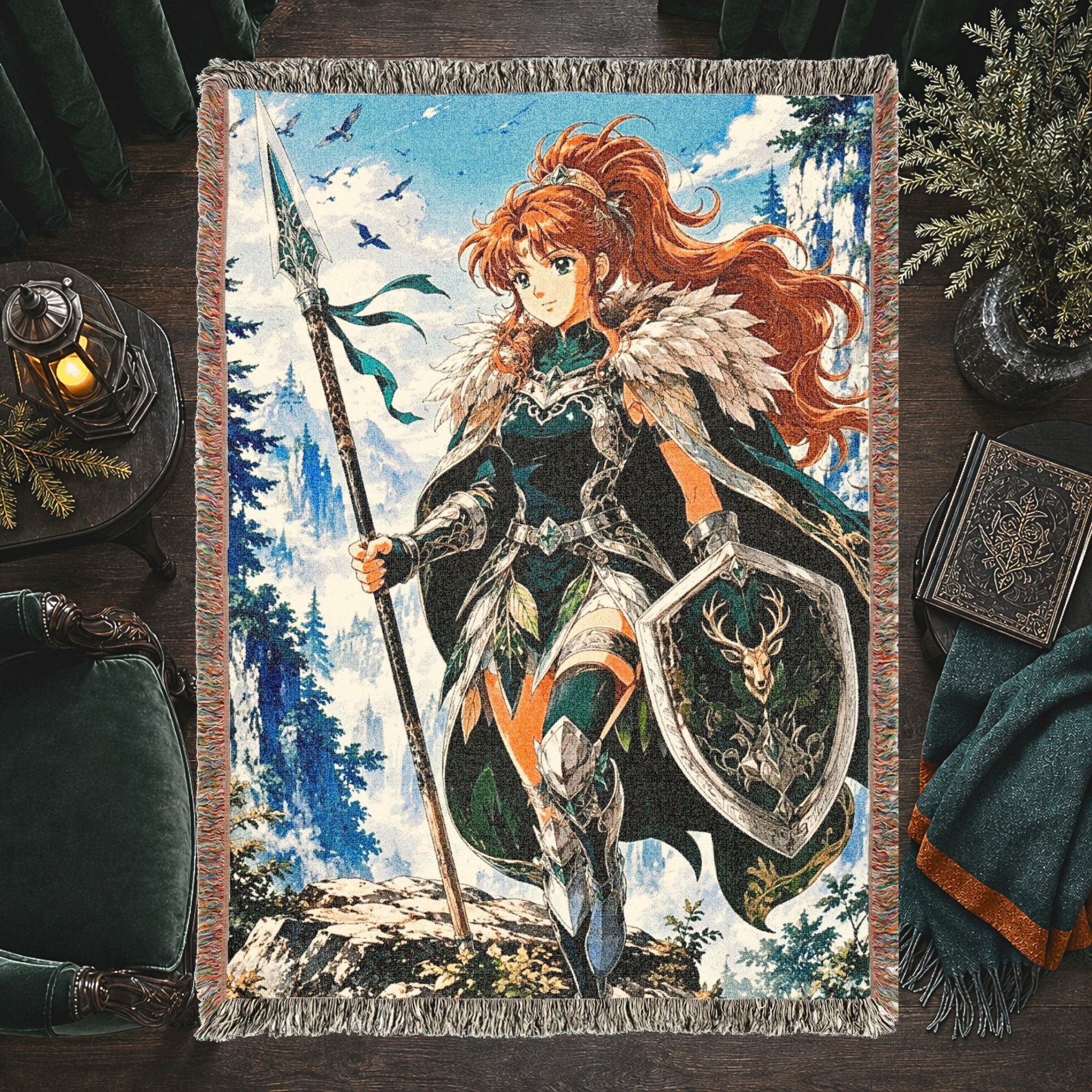 Anime Warrior Girl Woven Blanket – Winter Fantasy Knight Throw