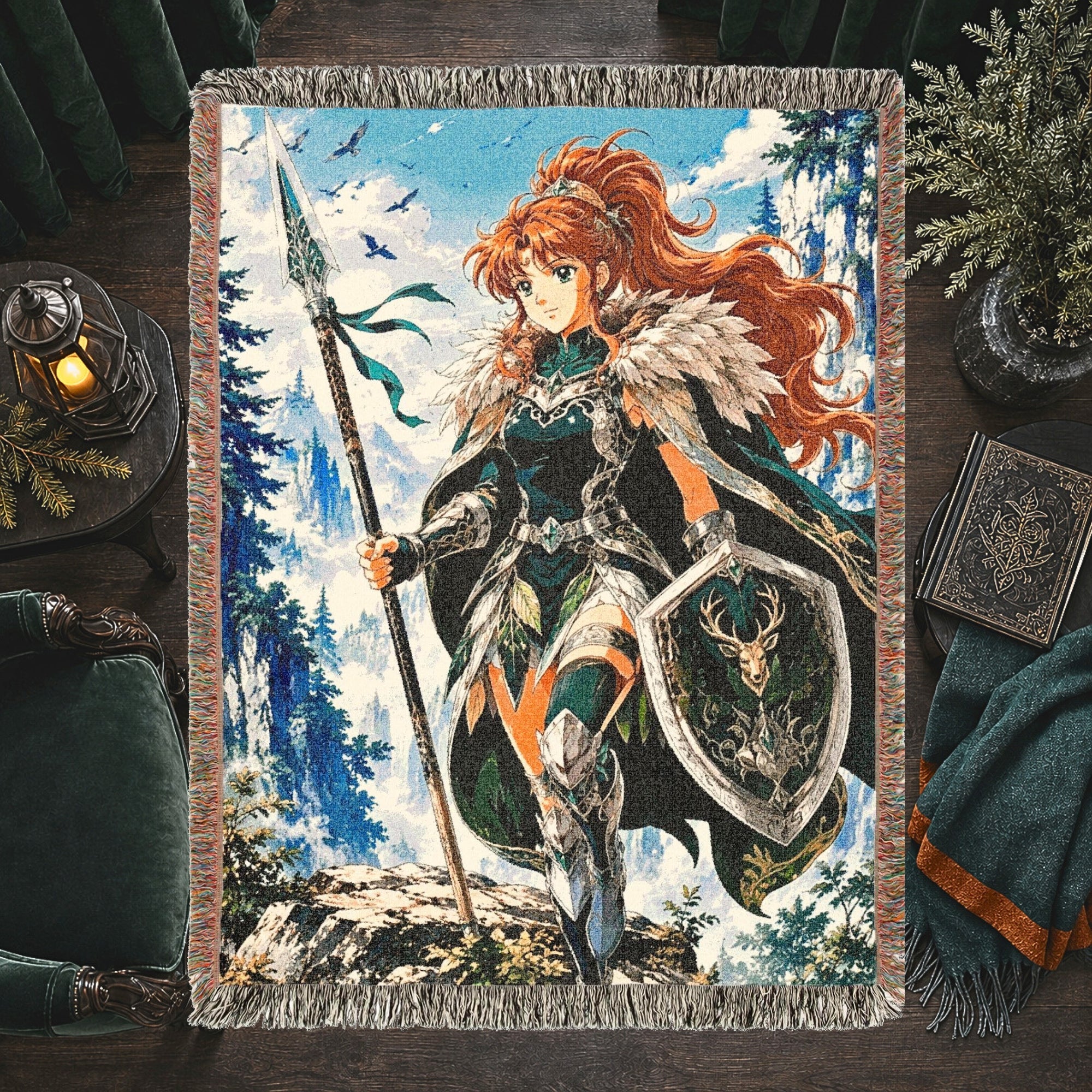 Anime Warrior Girl Woven Blanket – Winter Fantasy Knight Throw