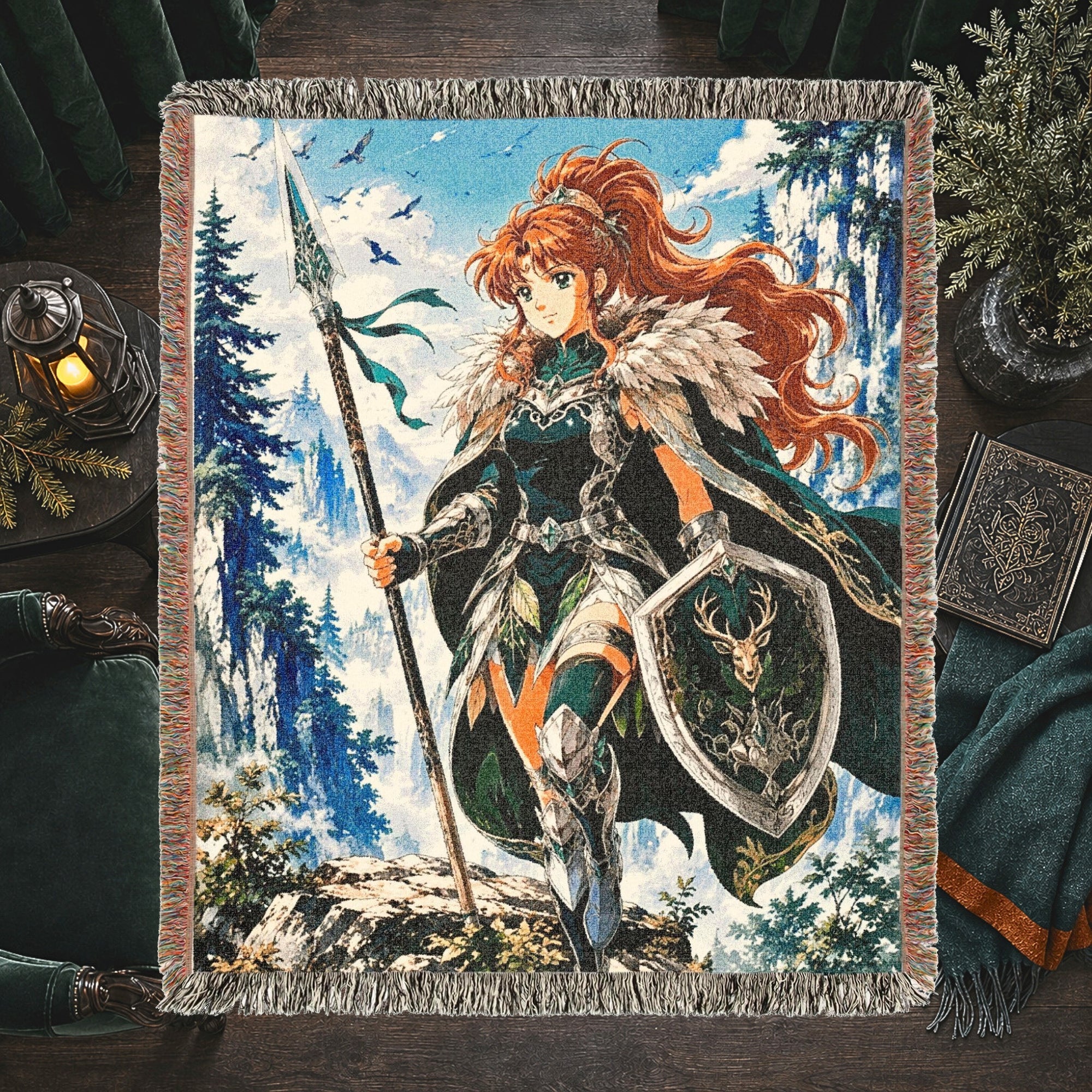 Anime Warrior Girl Woven Blanket – Winter Fantasy Knight Throw