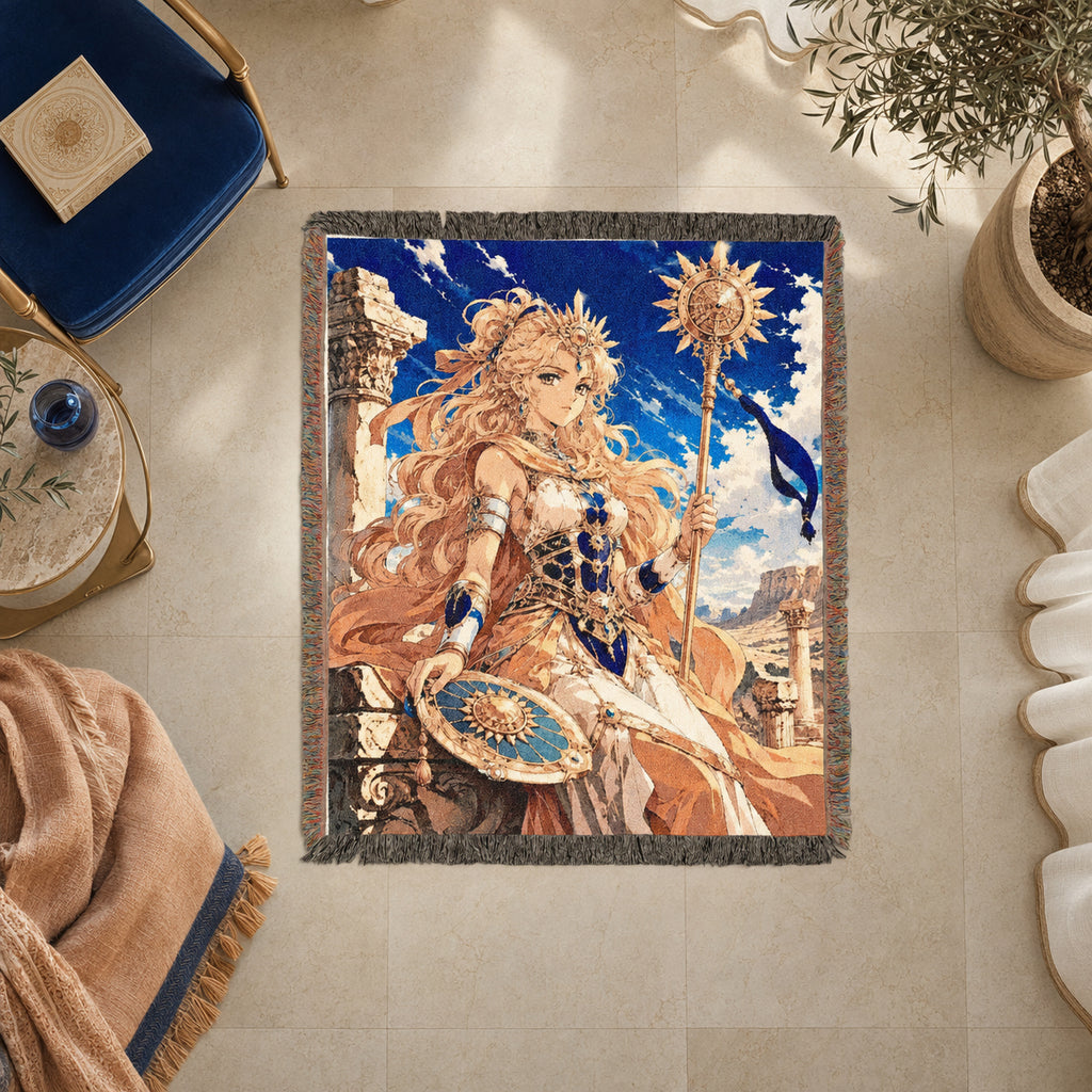 Anime Warrior Princess Woven Blanket – Celestial Sun Fantasy Throw