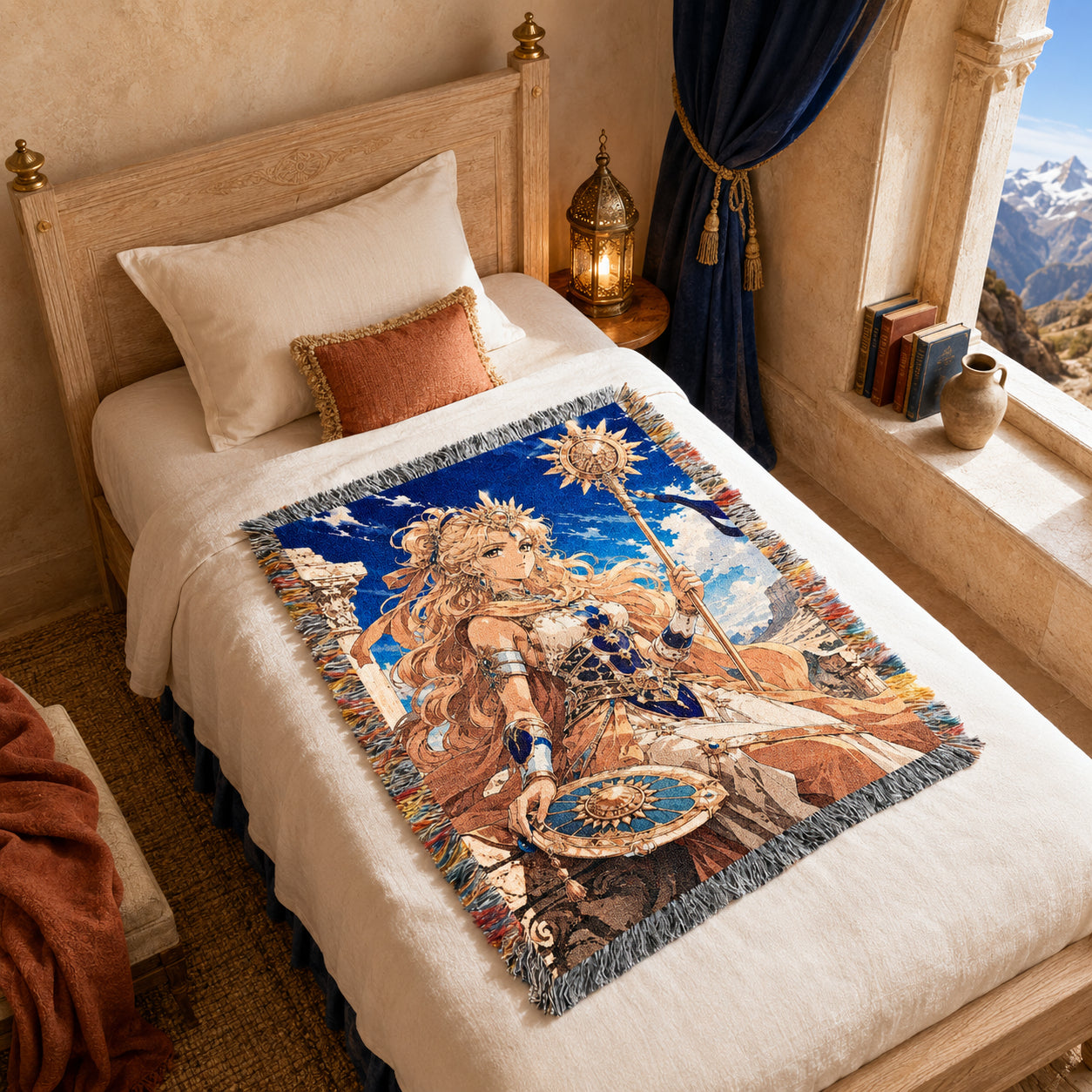 Anime Warrior Princess Woven Blanket – Celestial Sun Fantasy Throw