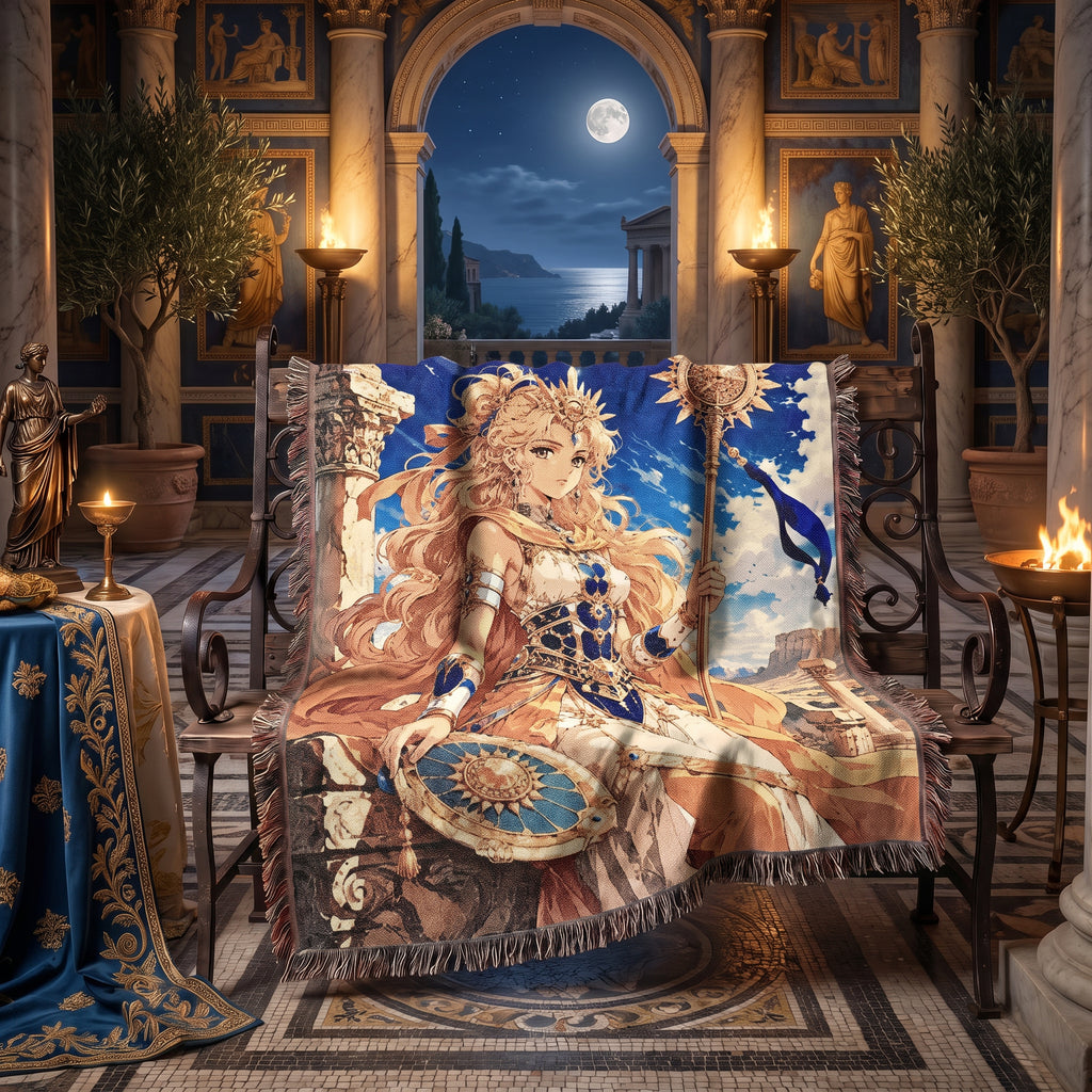Anime Warrior Princess Woven Blanket – Celestial Sun Fantasy Throw