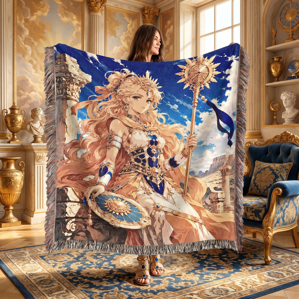 Anime Warrior Princess Woven Blanket – Celestial Sun Fantasy Throw